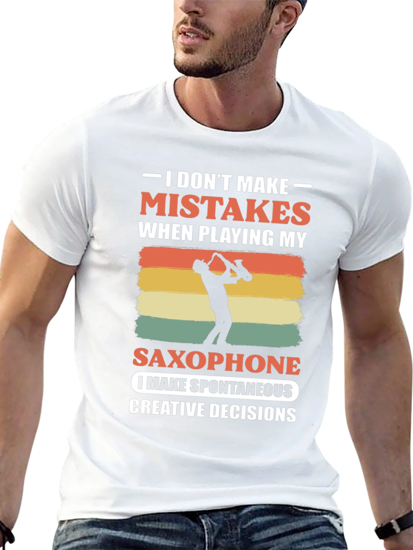 Black Saxophone Player T-Shirt: No Mistakes, Just Decisions view 13
