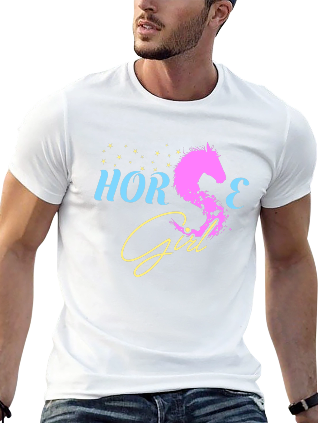 Black Horse Girl Graphic Tee - Black Cotton T-Shirt view 13