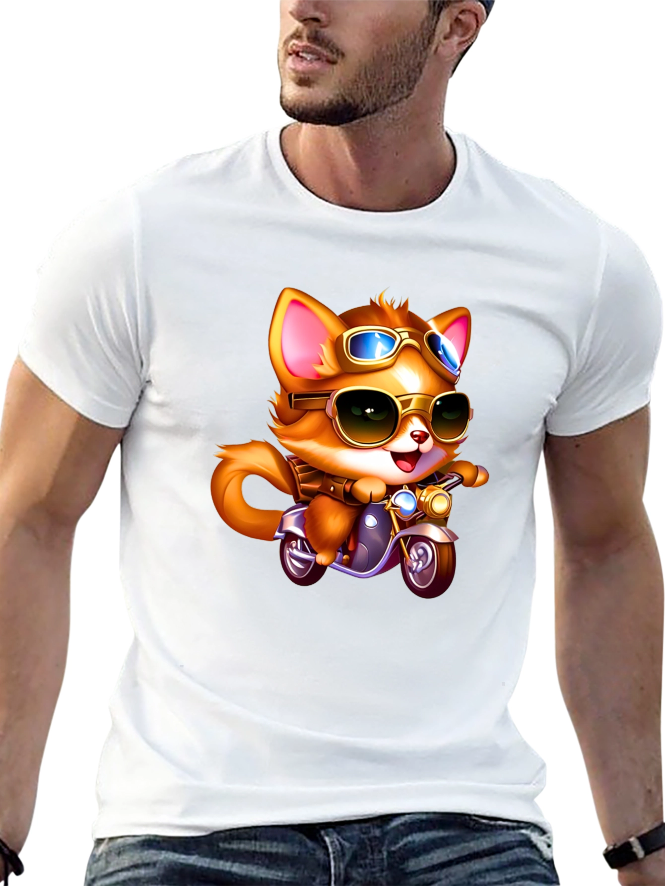 Black Cool Cat Biker T-Shirt - Ride in Style! view 13