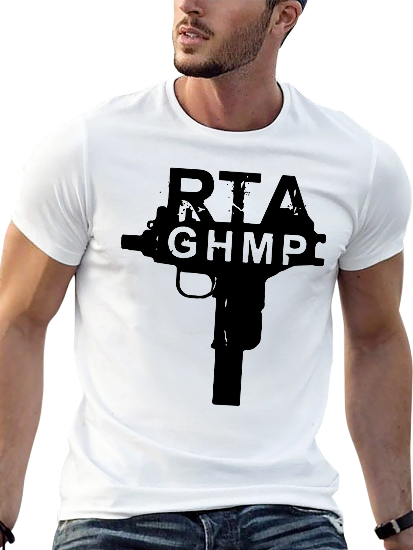 Black RTAGHMPC Gun Graphic Black T-Shirt view 13
