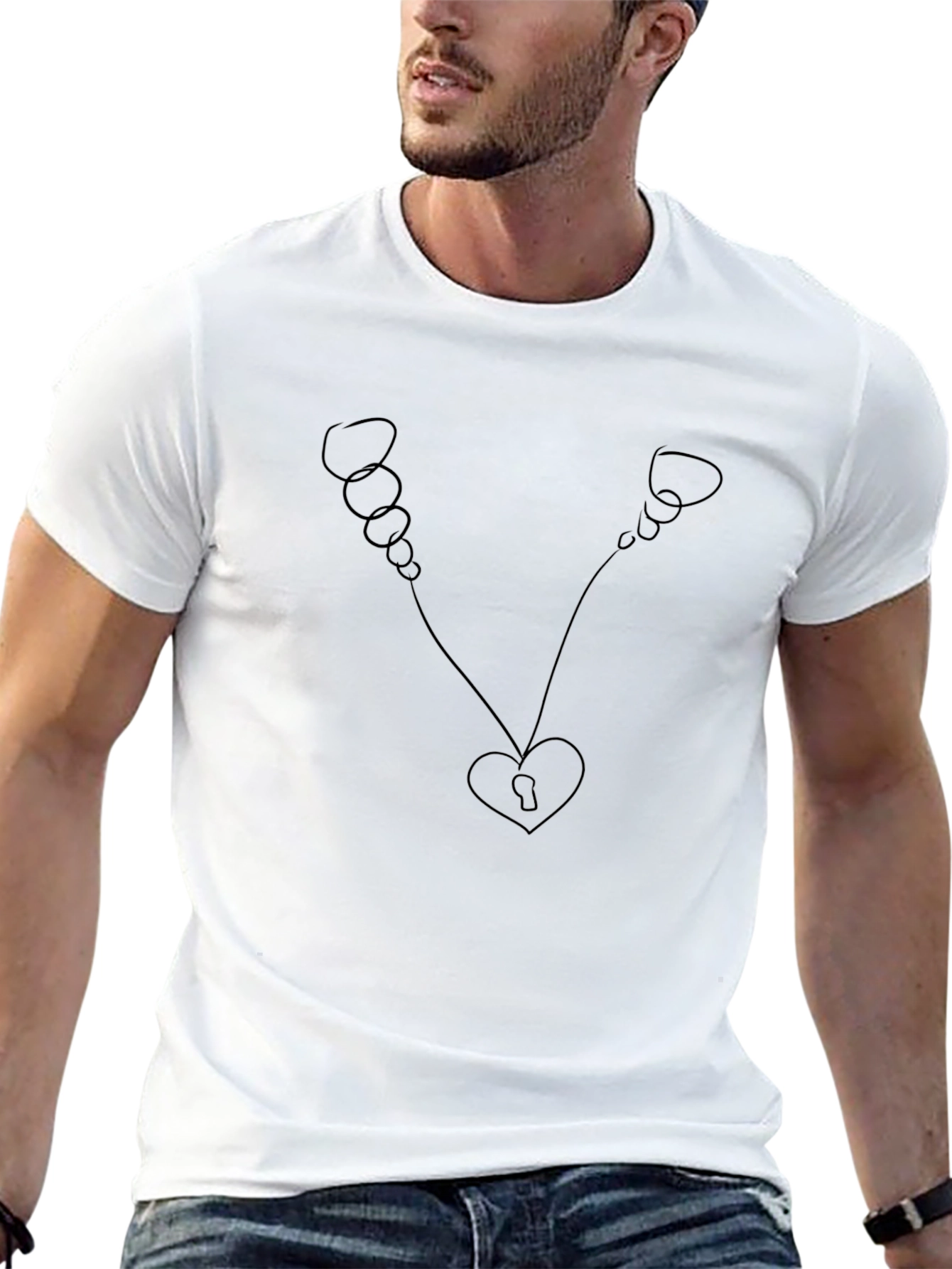Heart Lock & Key T-Shirt - Modern Minimalist Tee - 13