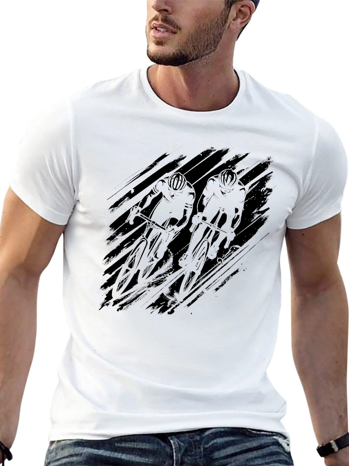 Black Men's Black Cycling Graphic T-Shirt view 13
