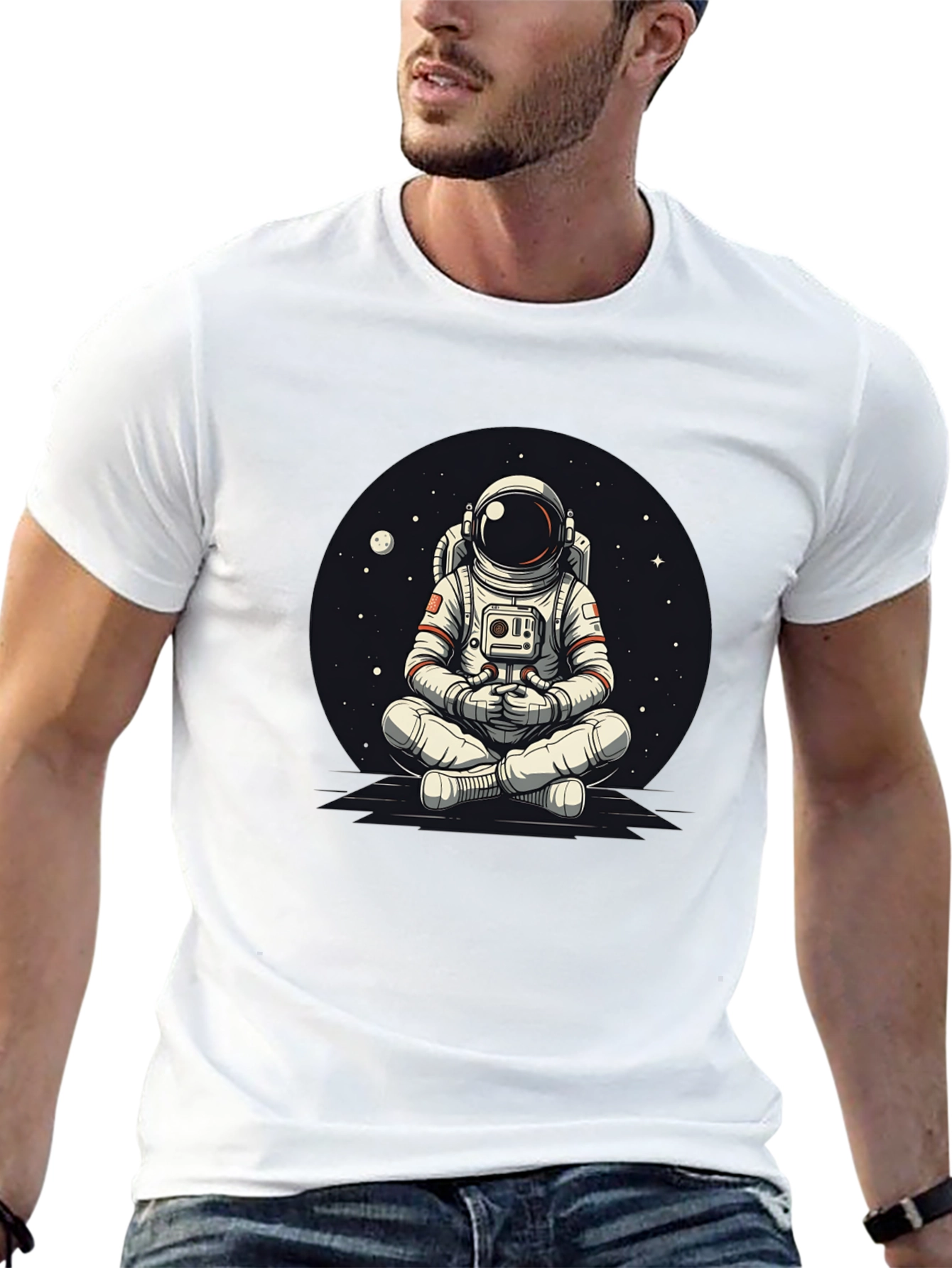 Black Meditating Astronaut Graphic Tee - Cool Space Design view 13