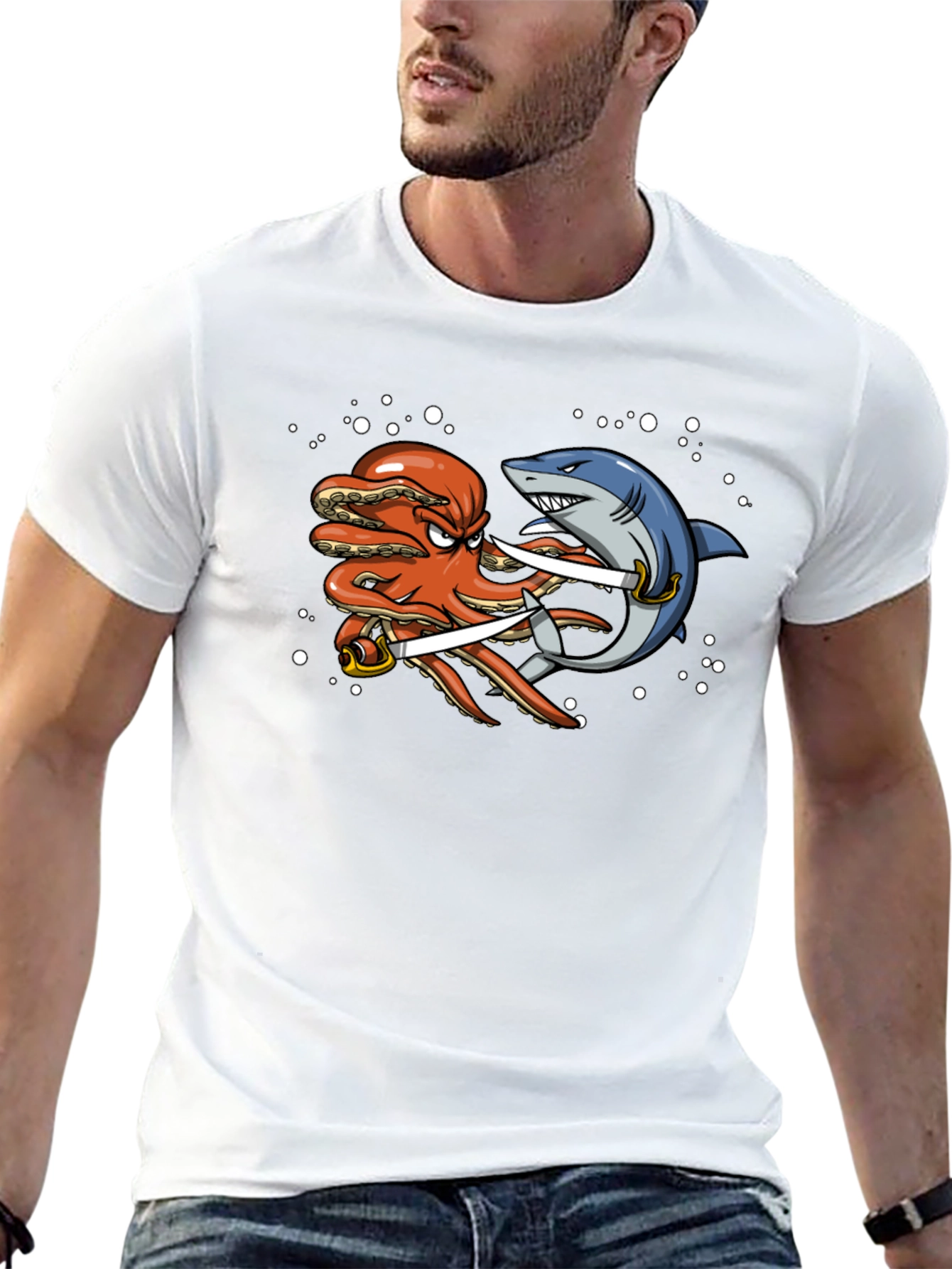 Black Octopus vs Shark T-Shirt - Pirate Duel view 13