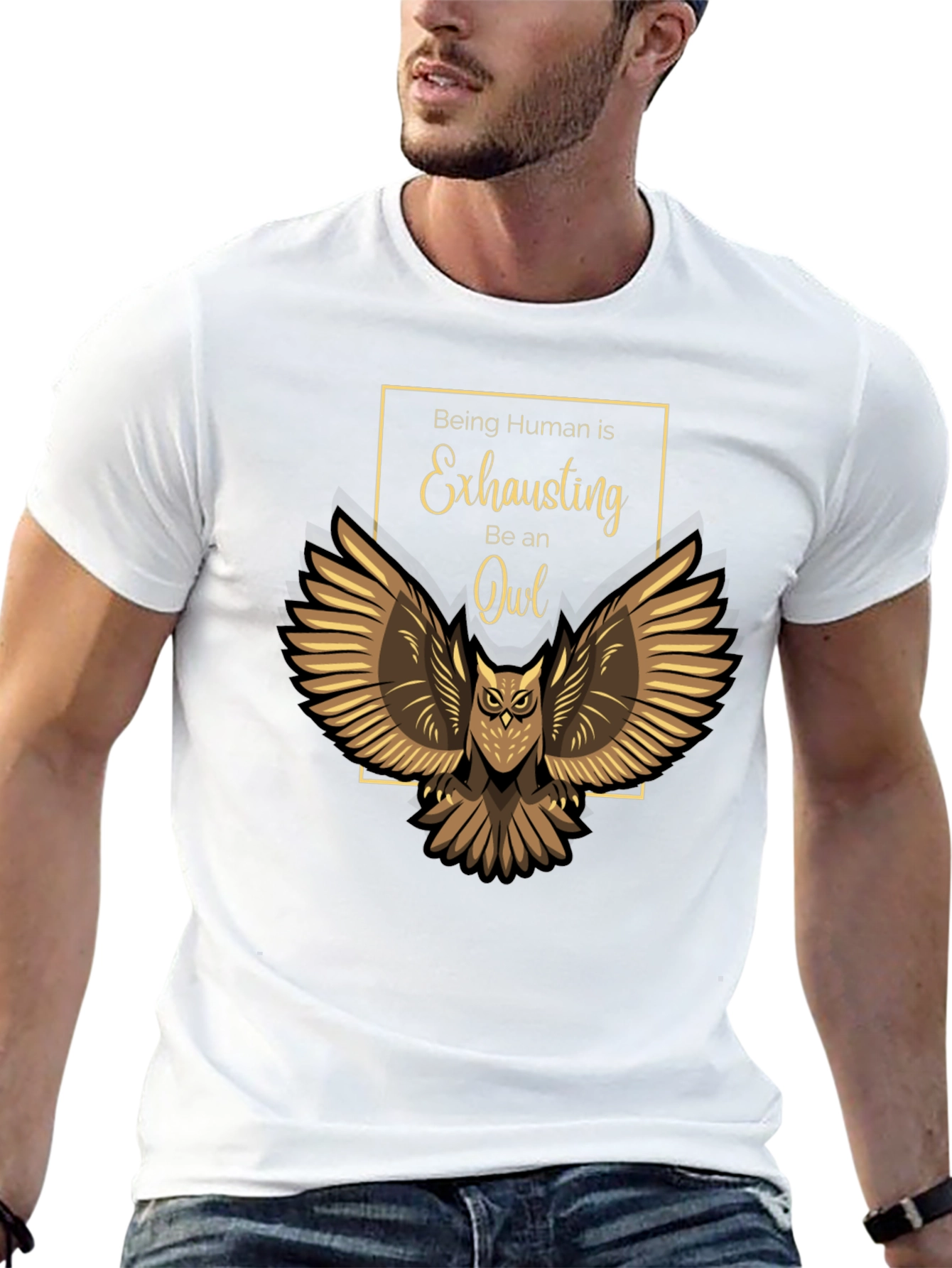 Black Being Human Exhausting Owl T-Shirt view 13