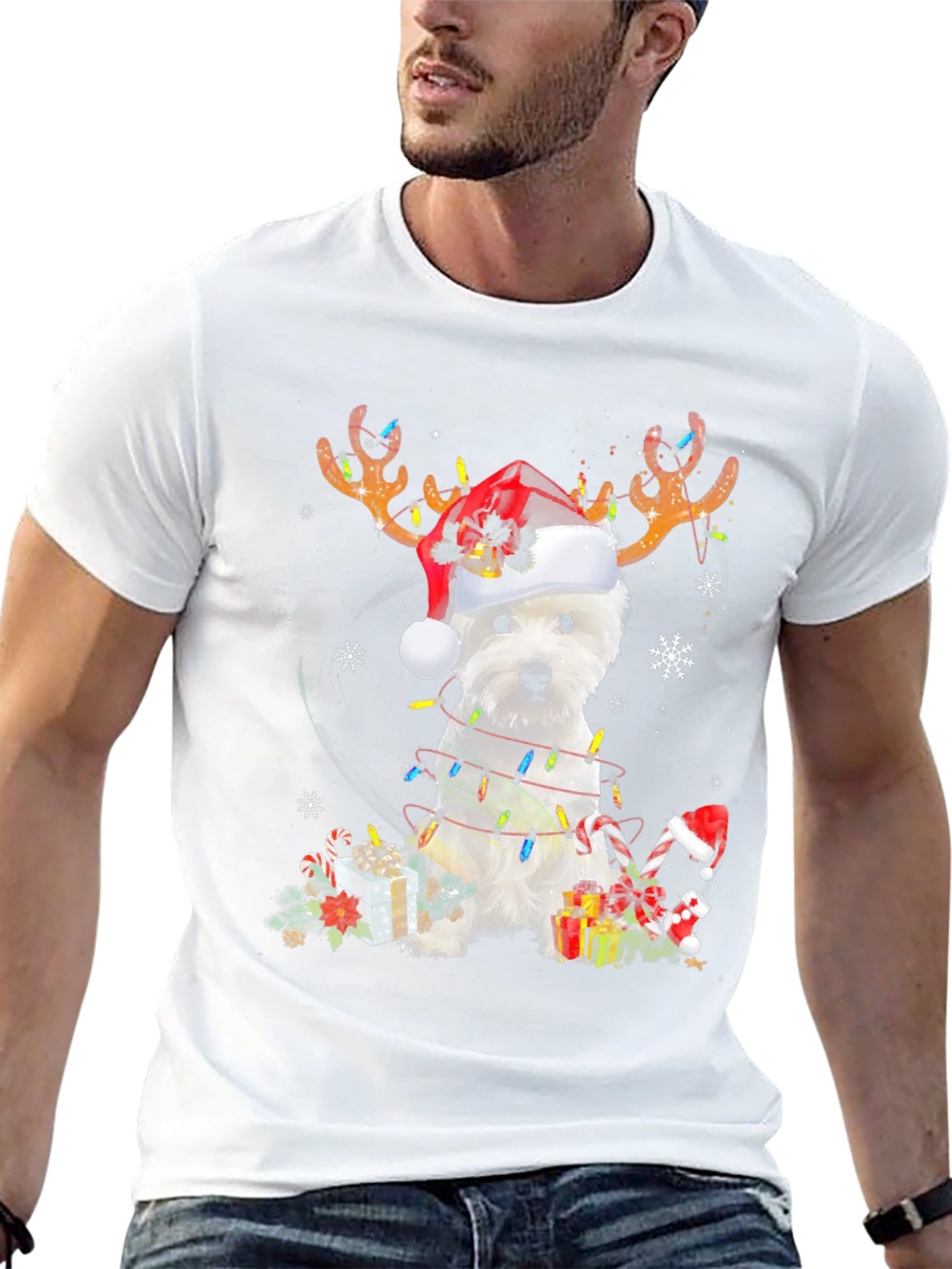 Dog Christmas T-Shirt - Reindeer Antlers Santa Hat - 13
