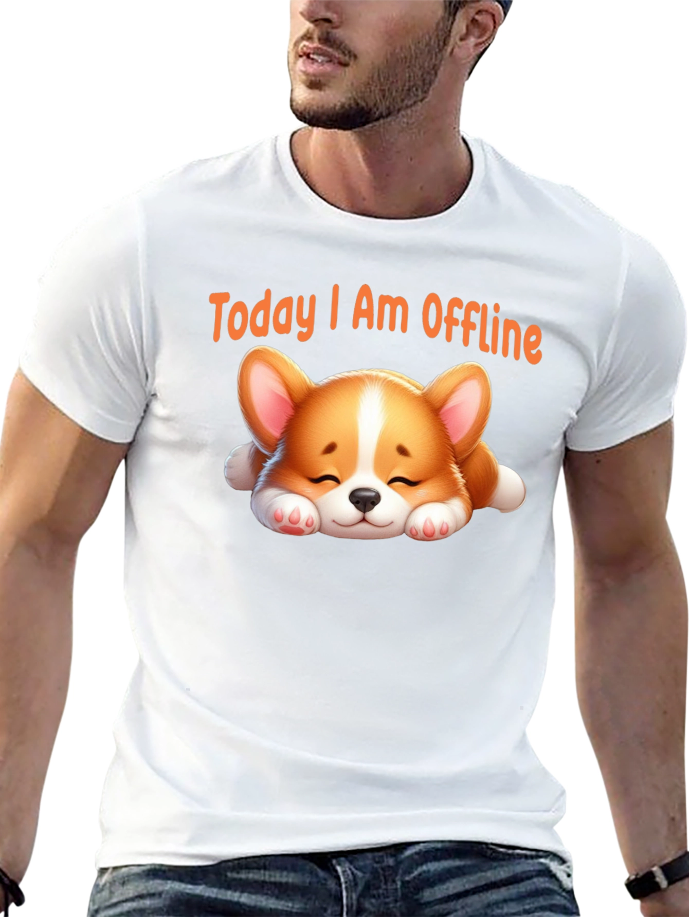 Black Today I Am Offline T-Shirt - Cute Sleeping Corgi view 13