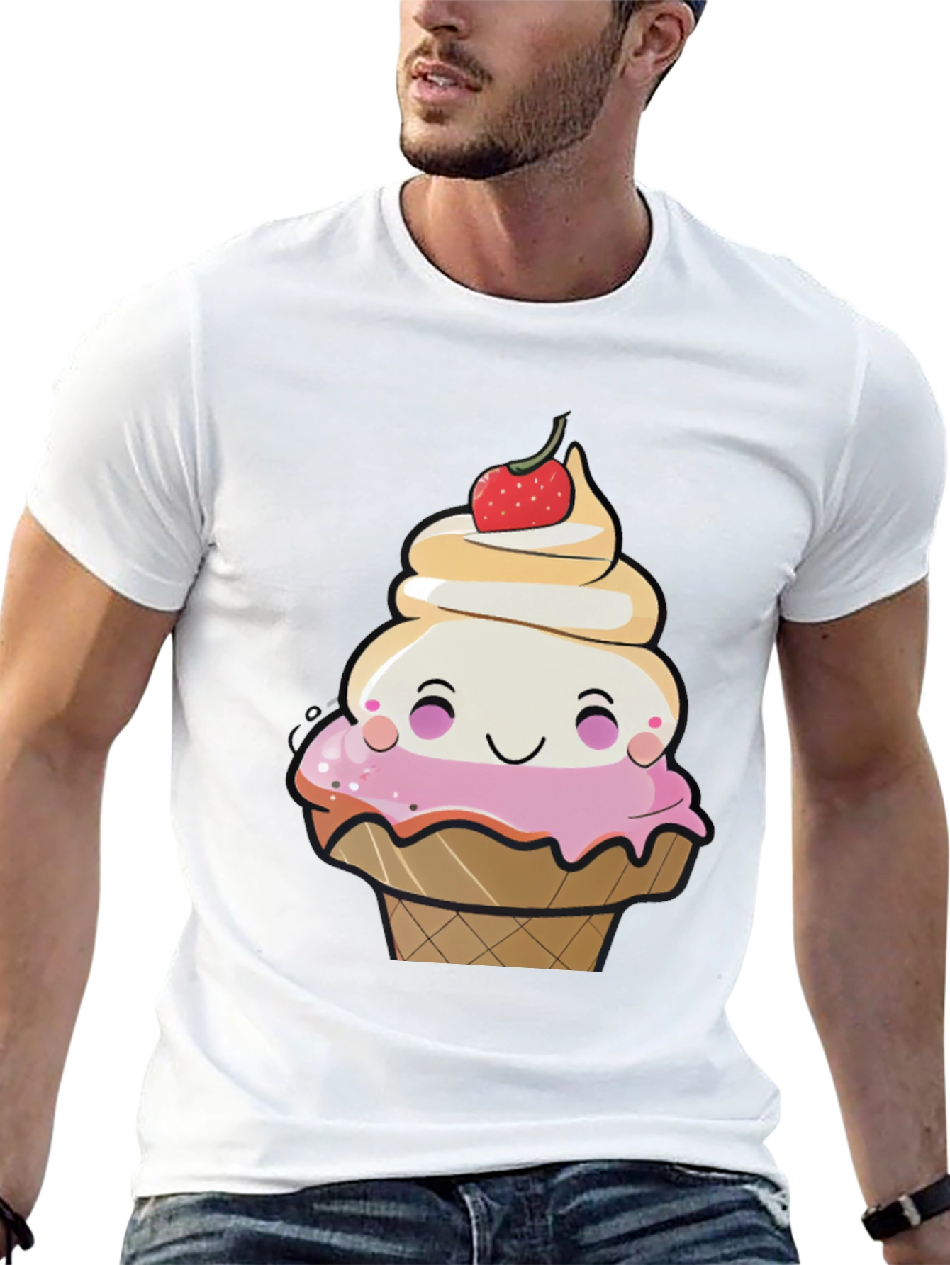 Black Cute Ice Cream Cone Graphic T-Shirt view 13