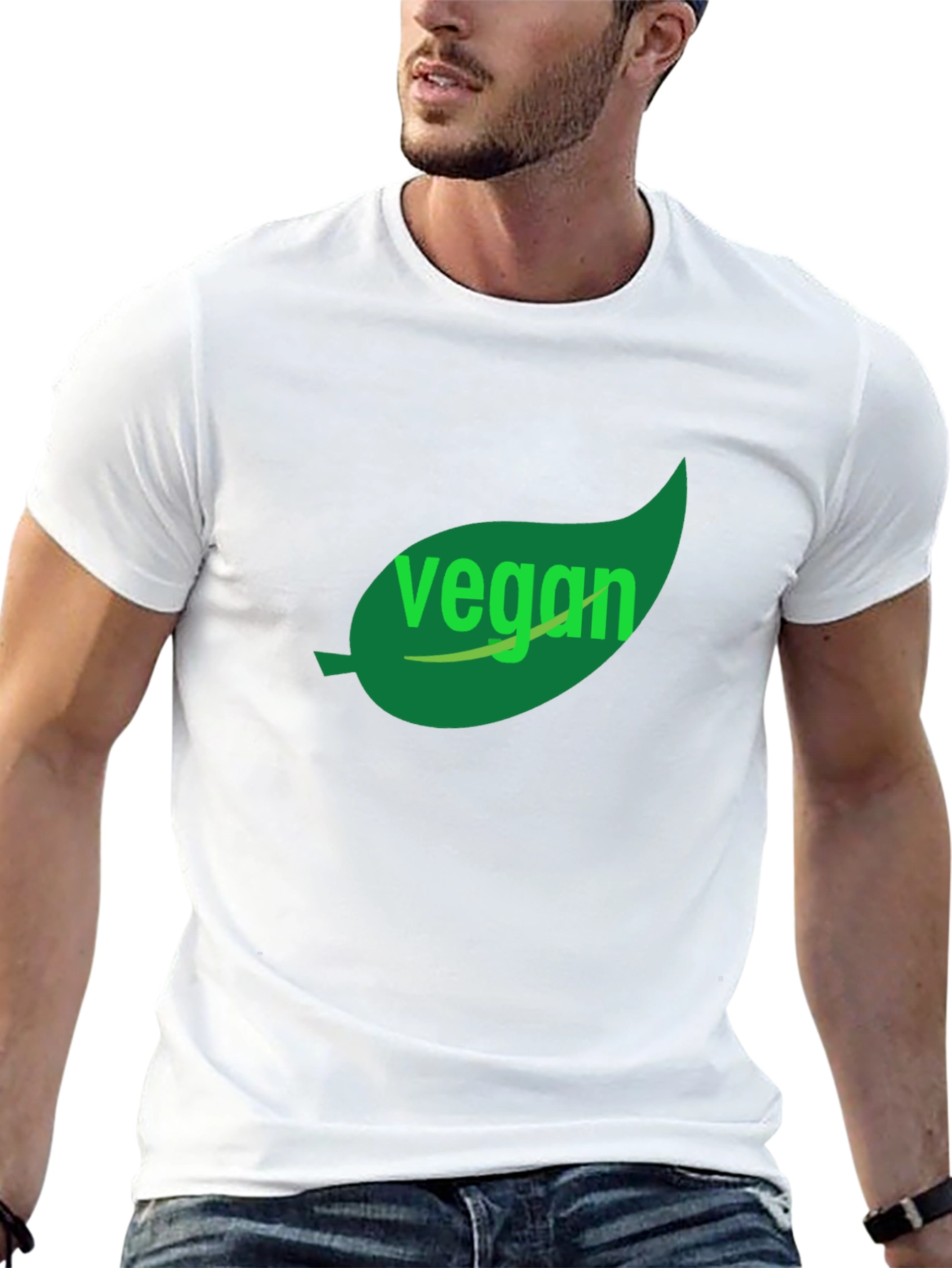 Black Vegan T-Shirt - Green Leaf Design, Black Cotton view 13
