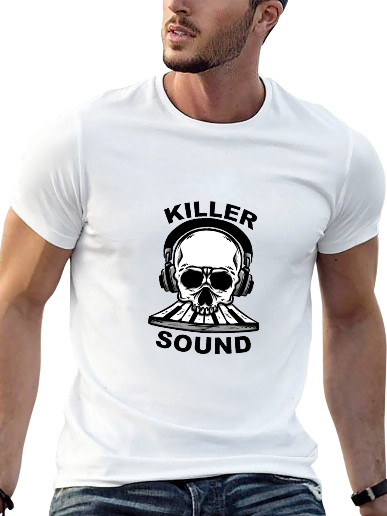 Black Killer Sound Skull Graphic Tee view 13
