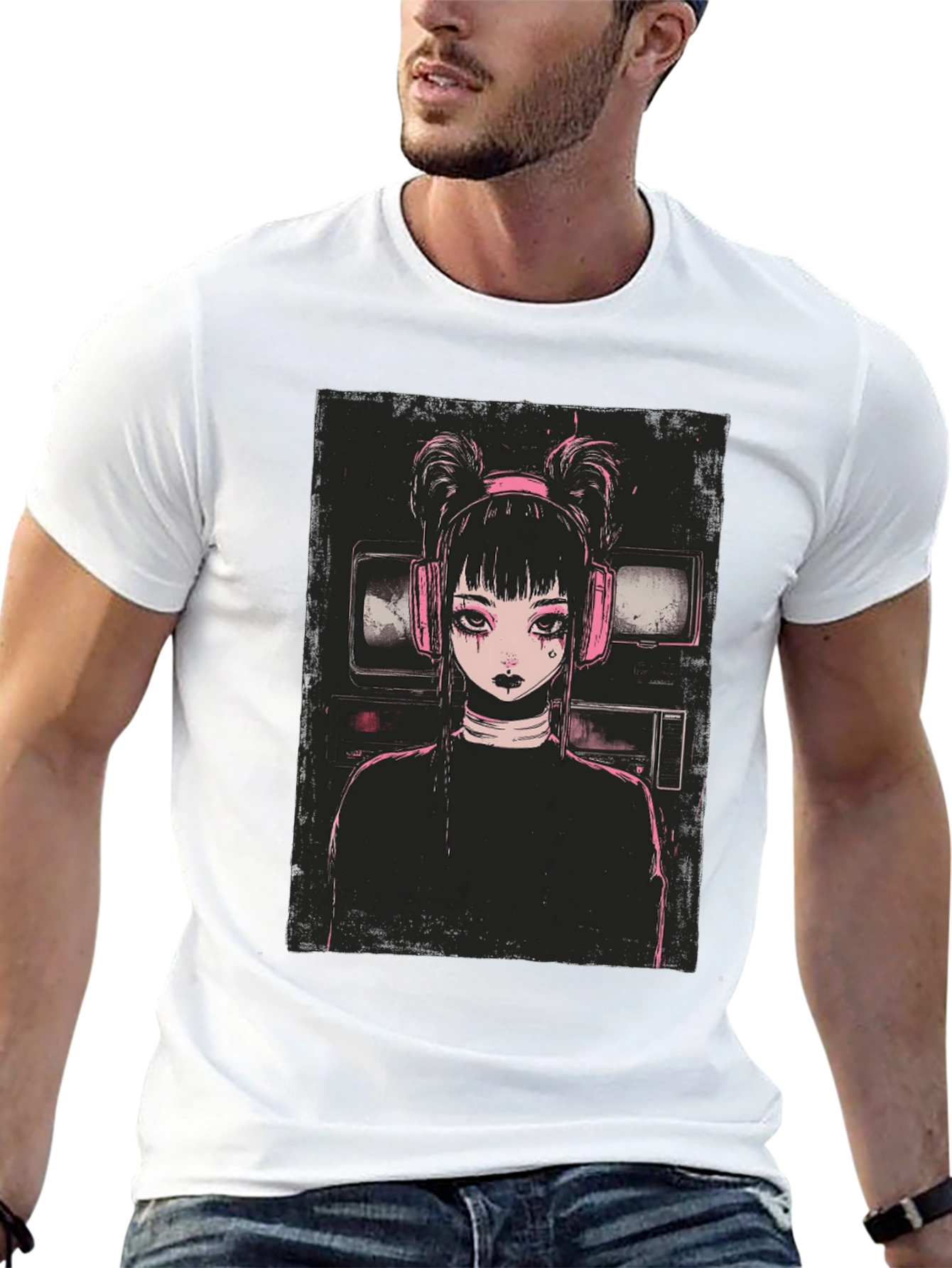 Black Anime Girl Graphic Tee - Black Cotton Blend view 13