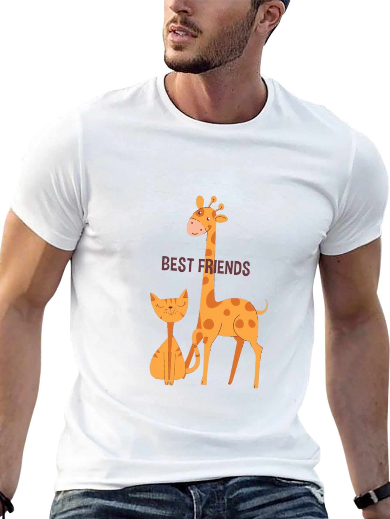 Black Best Friends Giraffe and Cat T-Shirt view 13