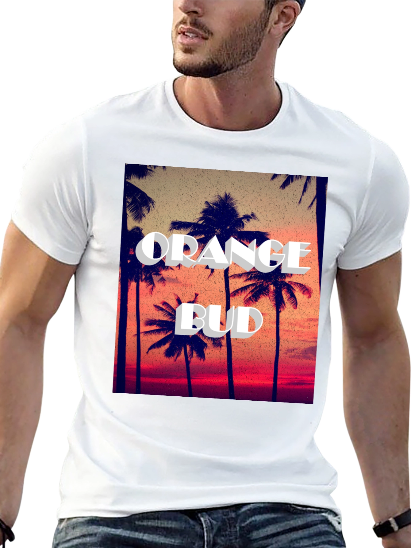 Orange Bud Palm Tree Graphic Tee - Summer Vibes - 13