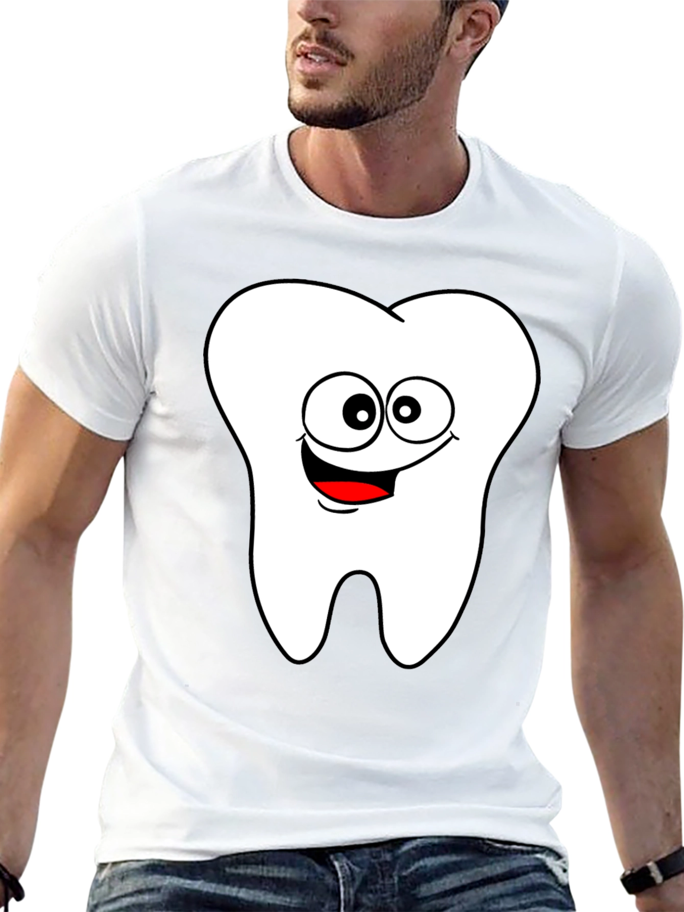 Black Cartoon Tooth Graphic Black T-Shirt view 13