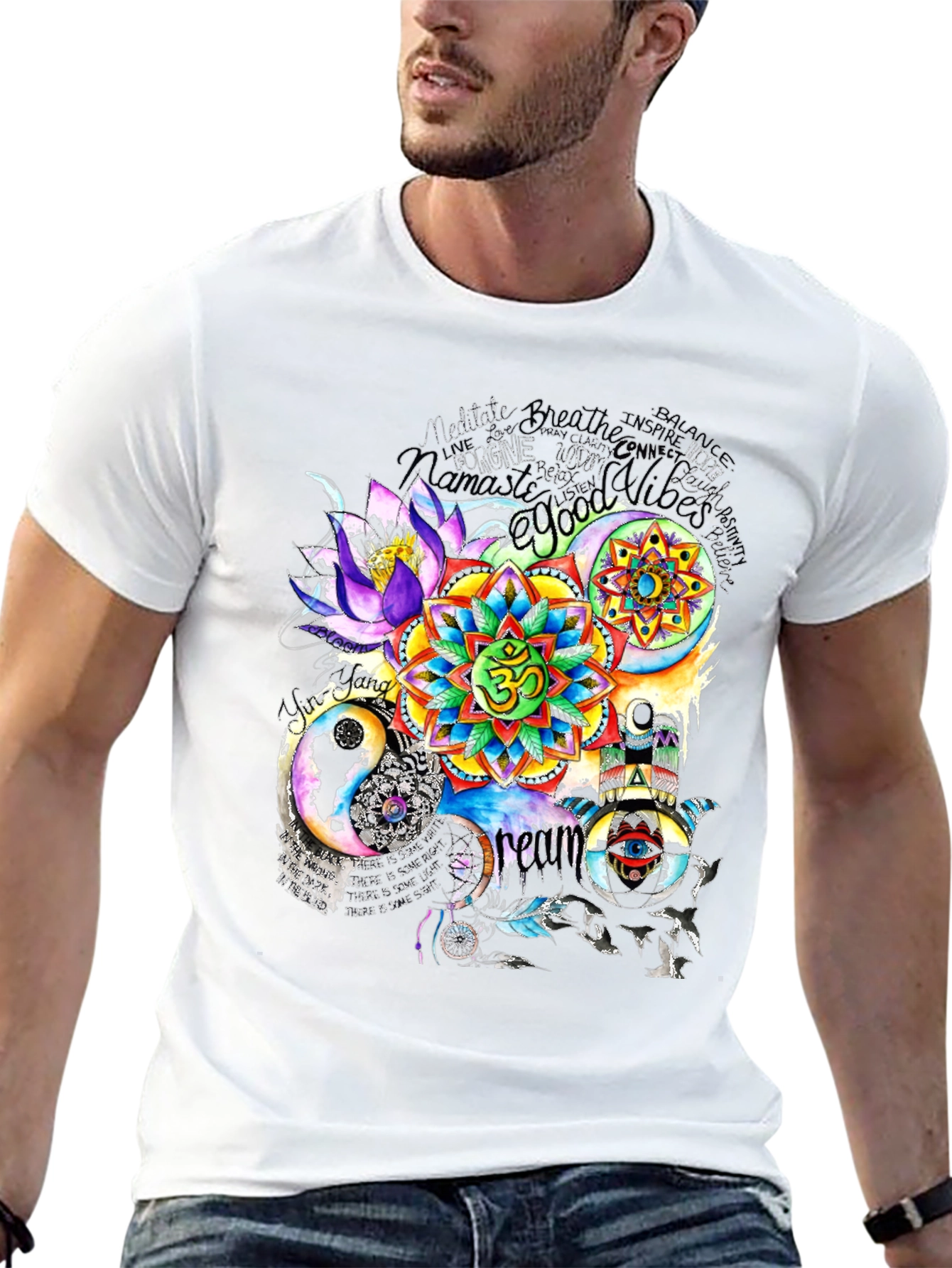 Black Om Mandala Print T-Shirt view 13