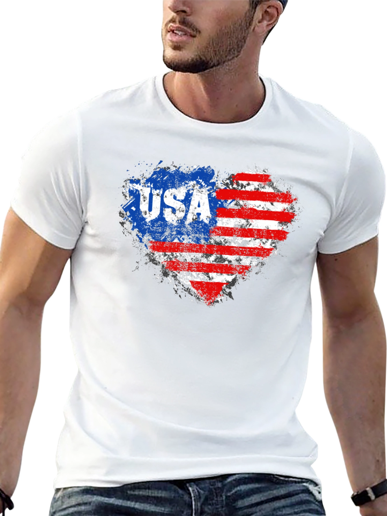 Black USA Flag Heart Graphic Tee - Patriotic American Pride T-Shirt view 13