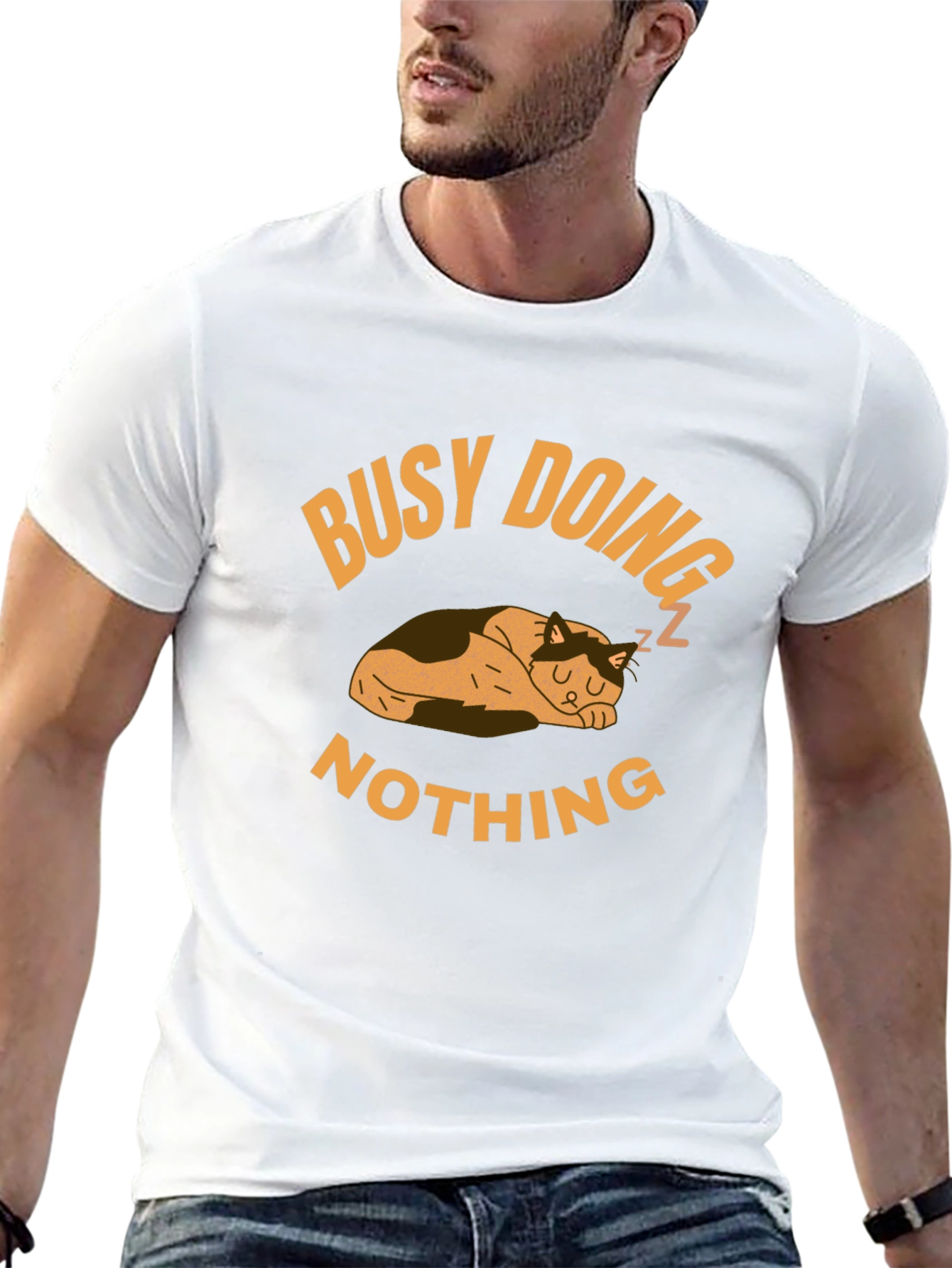 Black Busy Doing Nothing Cat Graphic T-Shirt view 13
