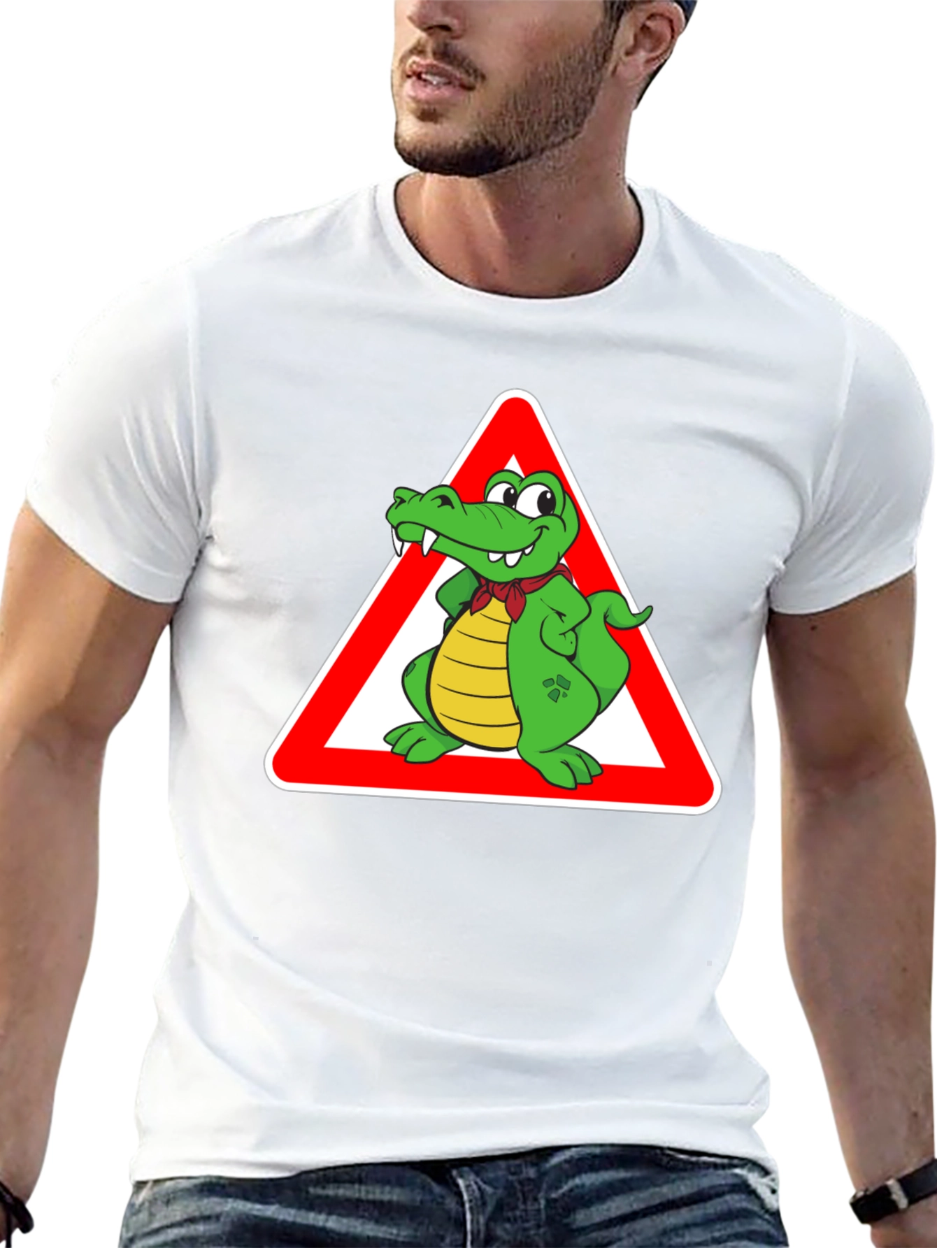 Black Cartoon Alligator Warning T-Shirt view 13