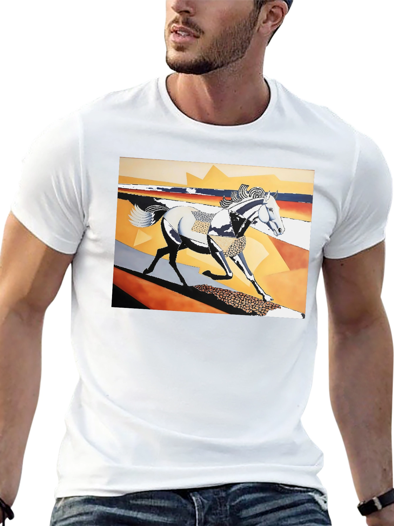 Black Abstract Horse Graphic Black T-Shirt view 13