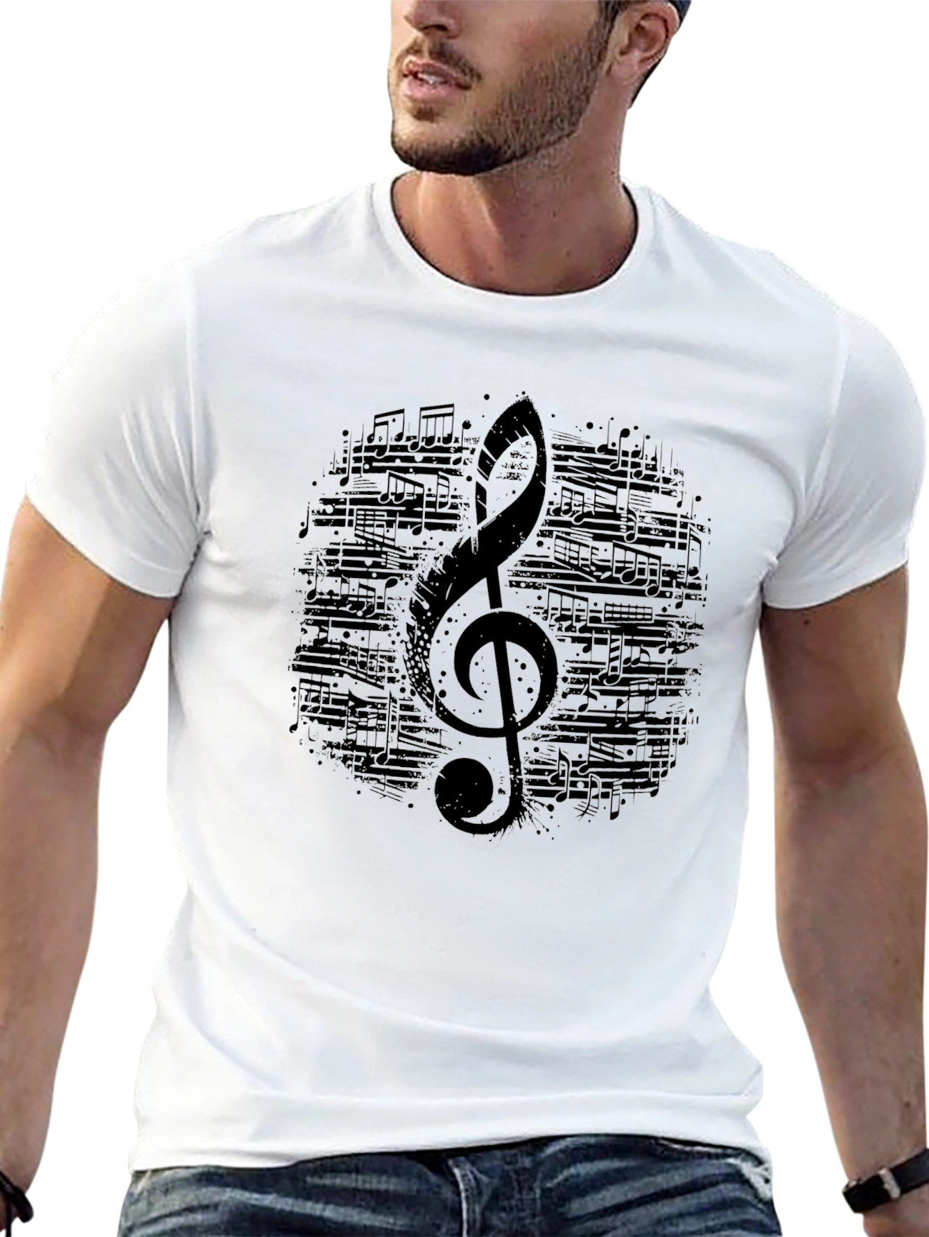 Black Musical Note Clef Graphic Black T-Shirt view 13