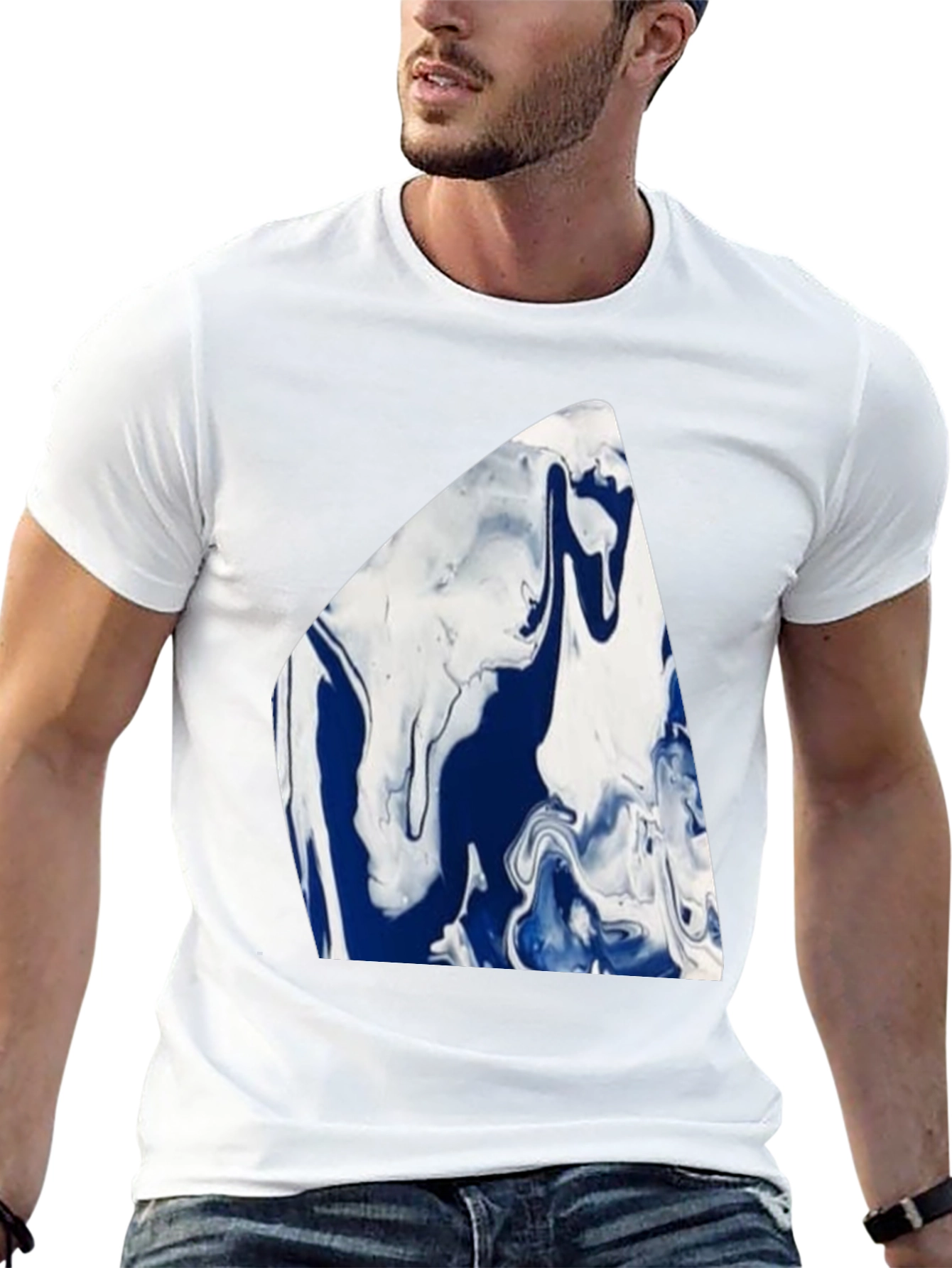 Abstract Blue & White Marble Graphic Tee - 13