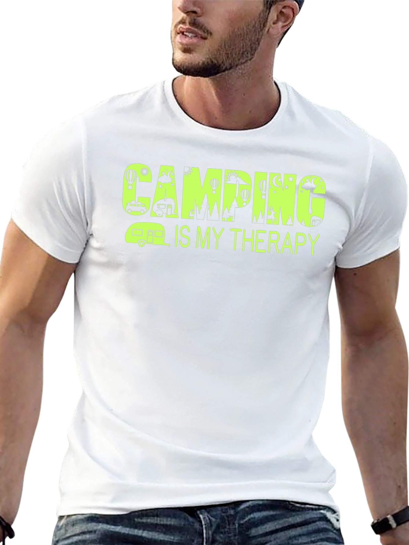 Black Camping Is My Therapy T-Shirt - Black view 13