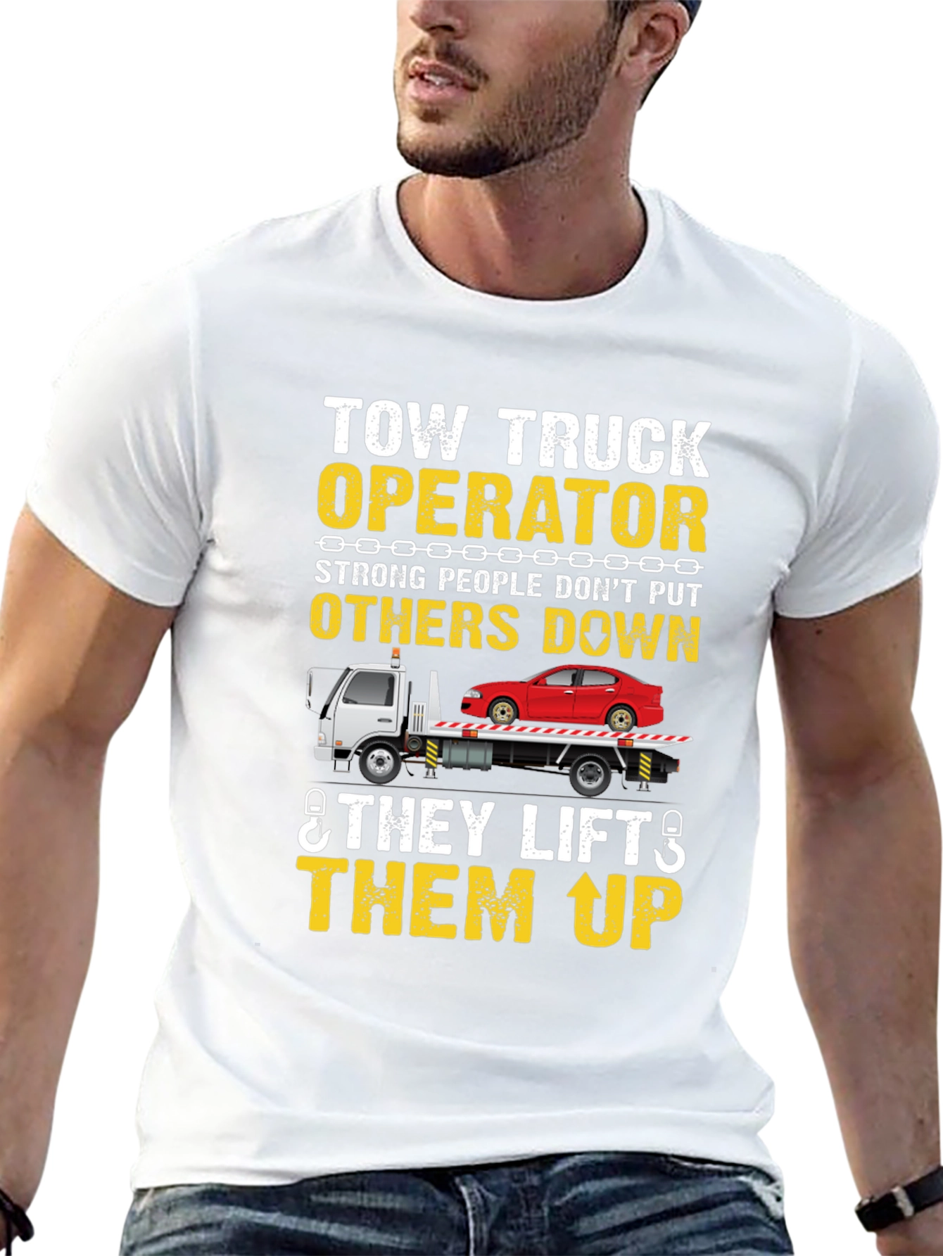 Black Tow Truck Operator T-Shirt - Strong People Lift Up view 13