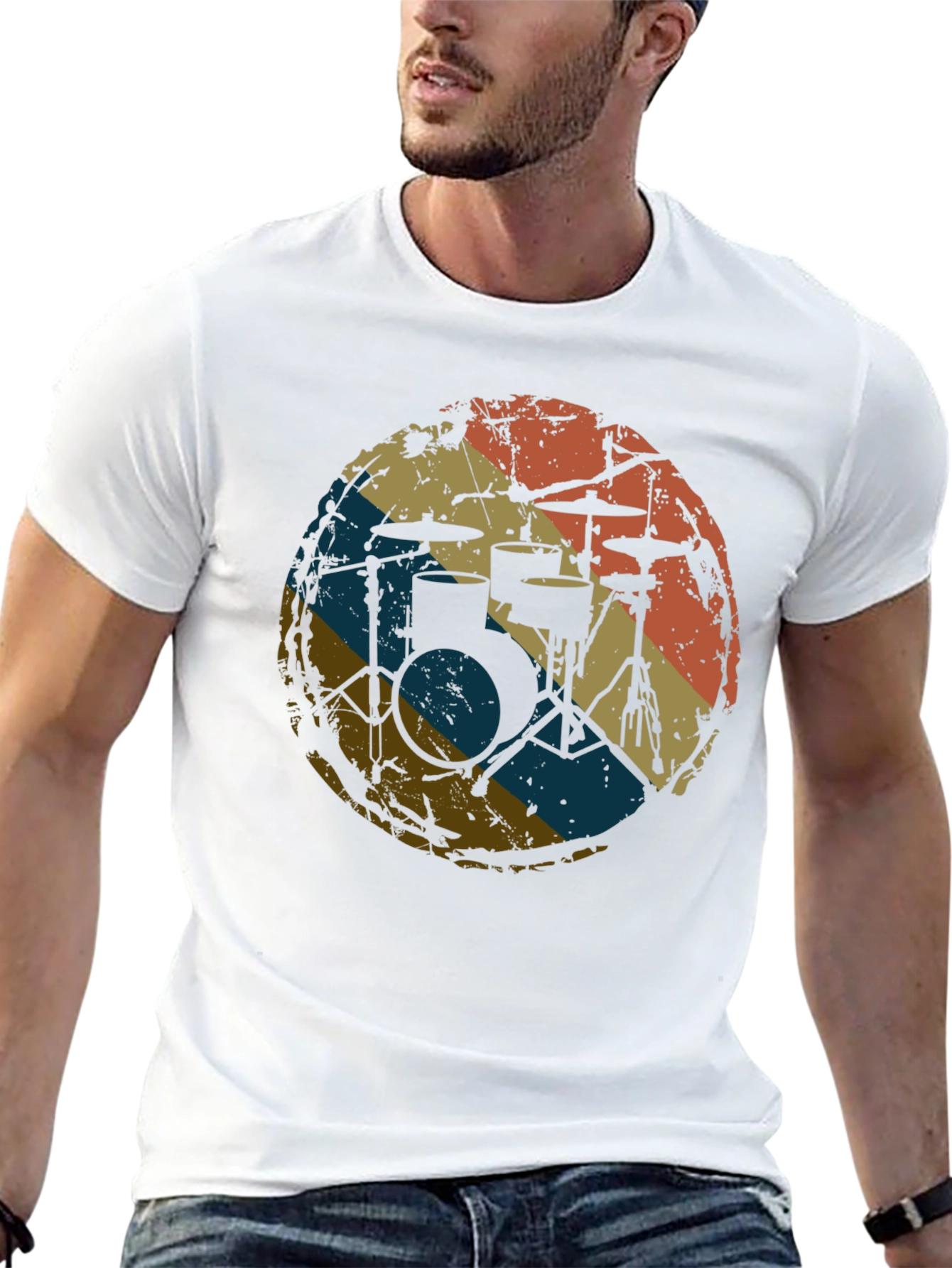 Black Vintage Drum Kit T-Shirt - Retro Style Music Tee view 13