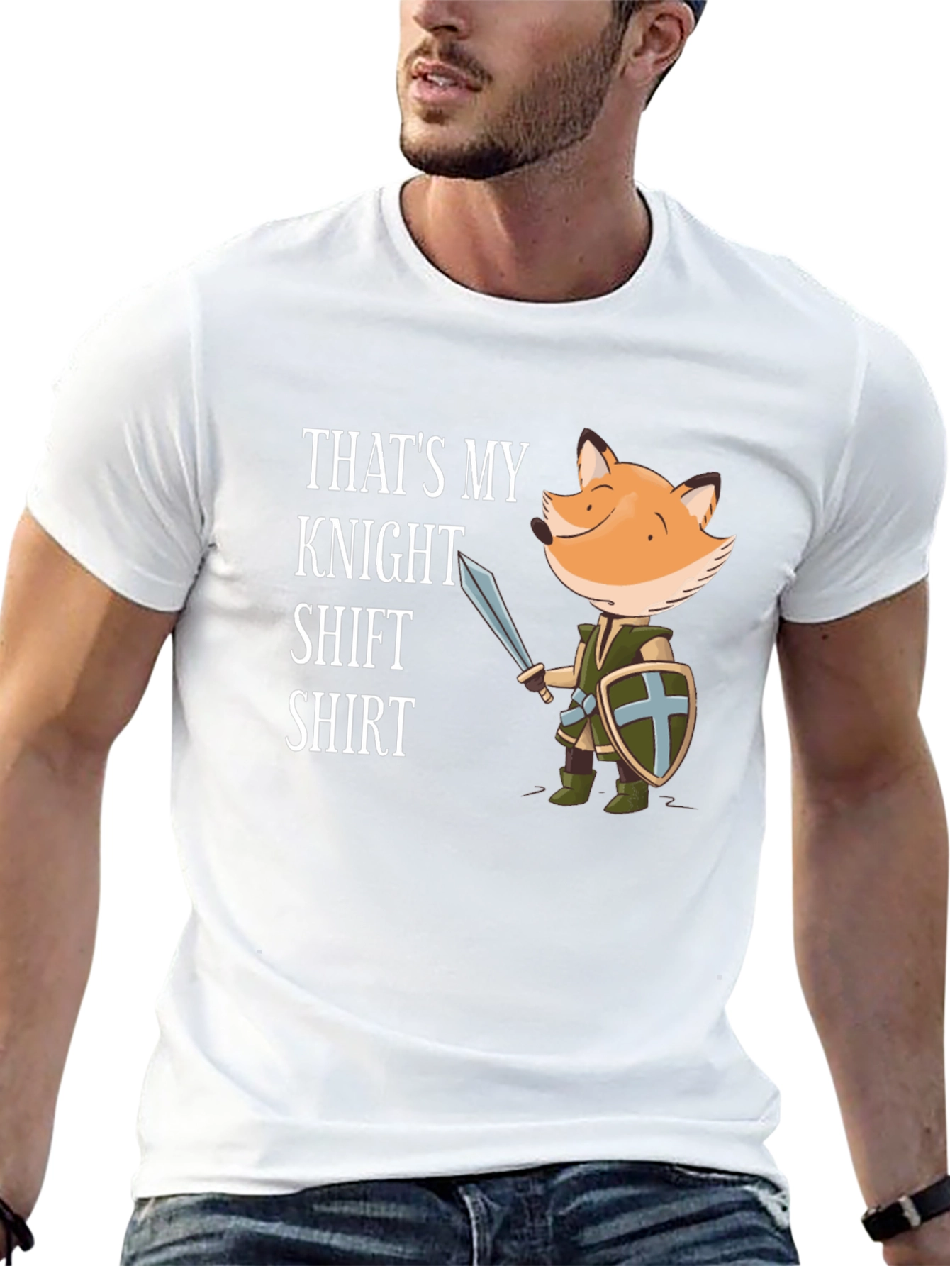 Black Funny Fox Knight T-Shirt - "That's My Knight Shift Shirt" view 13