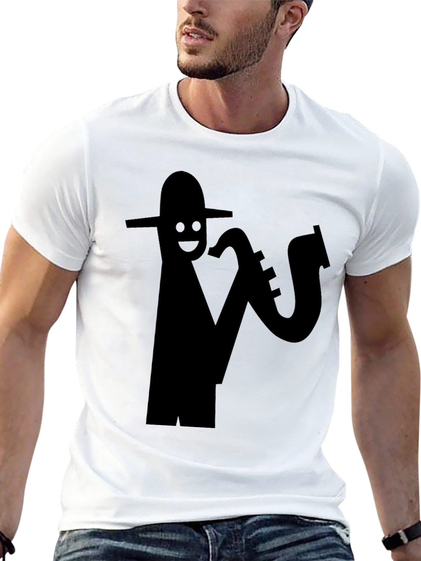 Black Cool Saxophone Player Black T-Shirt view 13