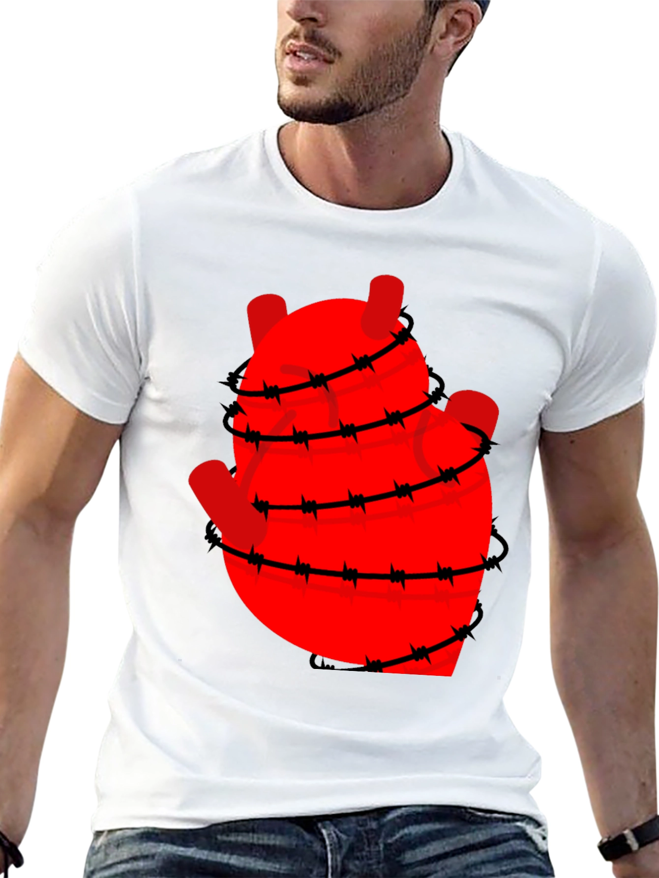 Black Heart Wrapped in Barbed Wire Graphic Tee - Black view 13