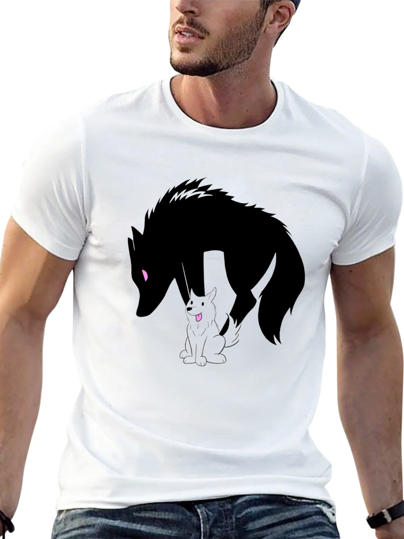 Black Wolf Silhouette Graphic Tee - Black Cotton T-Shirt view 13