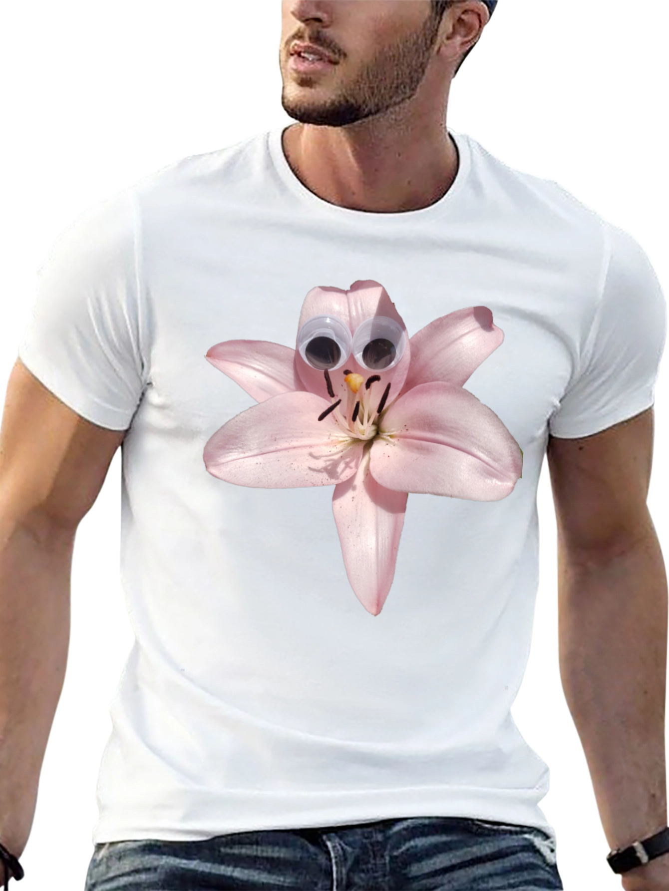 Black Floral Humor Tee: Lily with Googly Eyes view 13