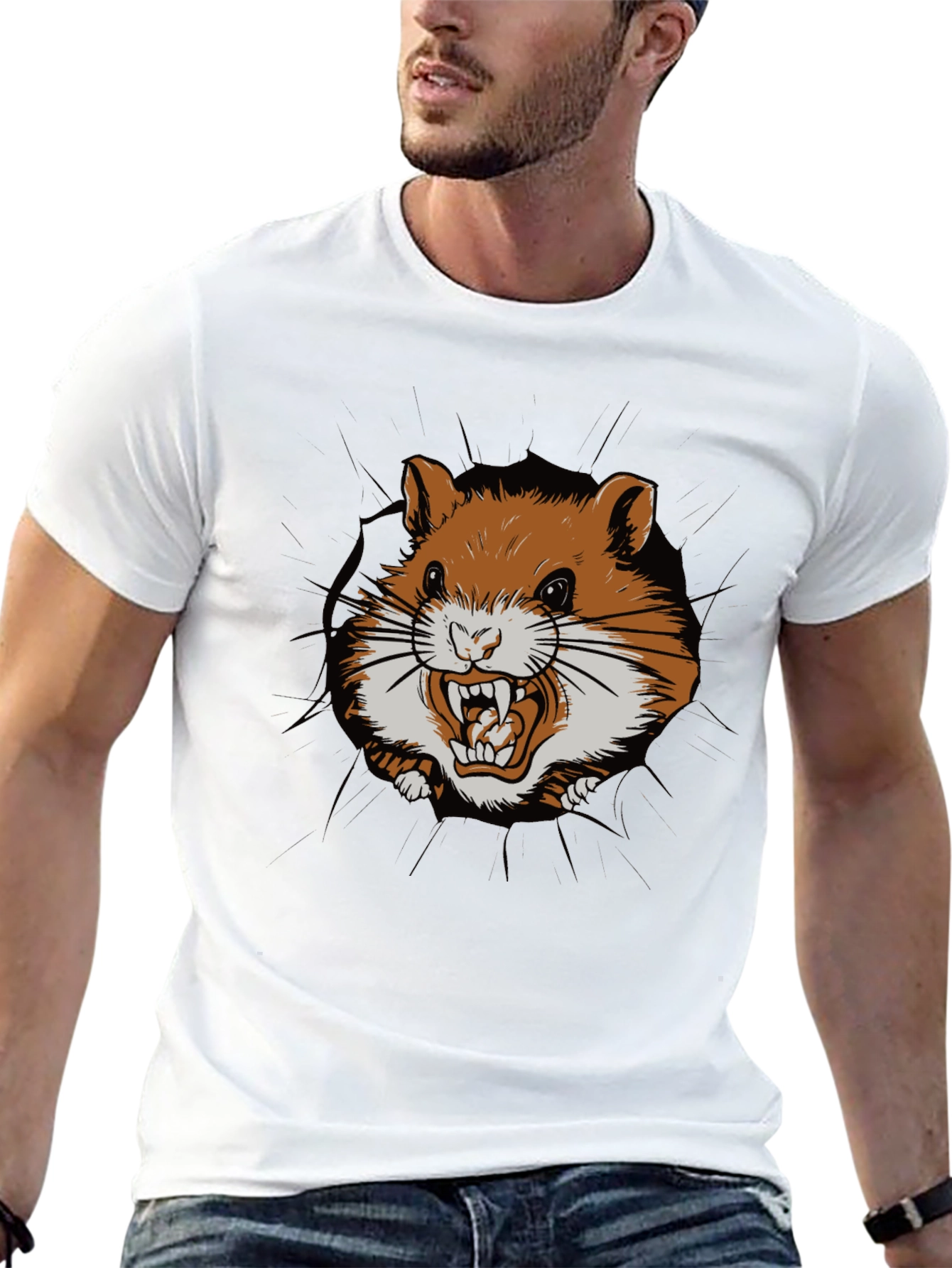 Black Funny Hamster Graphic Print Crew Neck Tee view 13