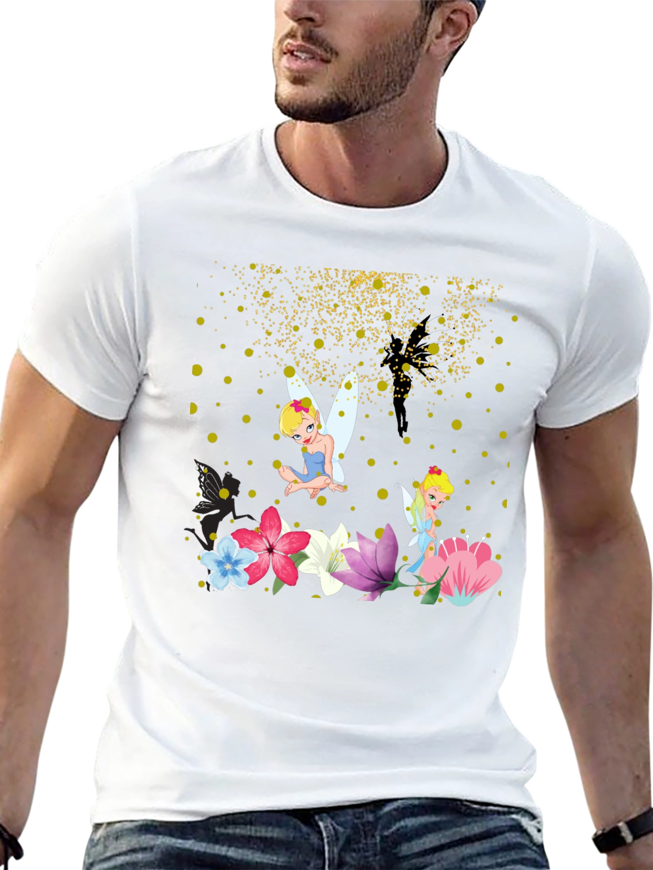 Black Whimsical Fairy Graphic Tee - Black Cotton Blend view 13