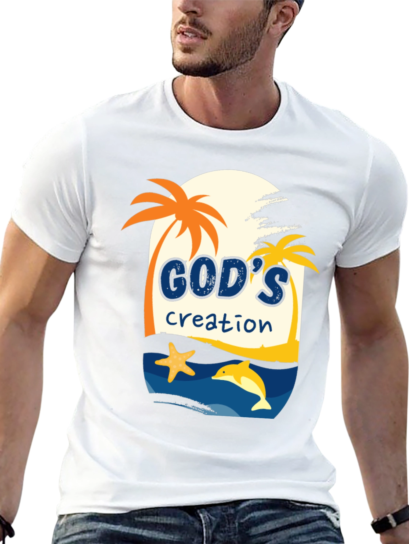 Black God's Creation Graphic Tee - Beach Theme T-Shirt view 13
