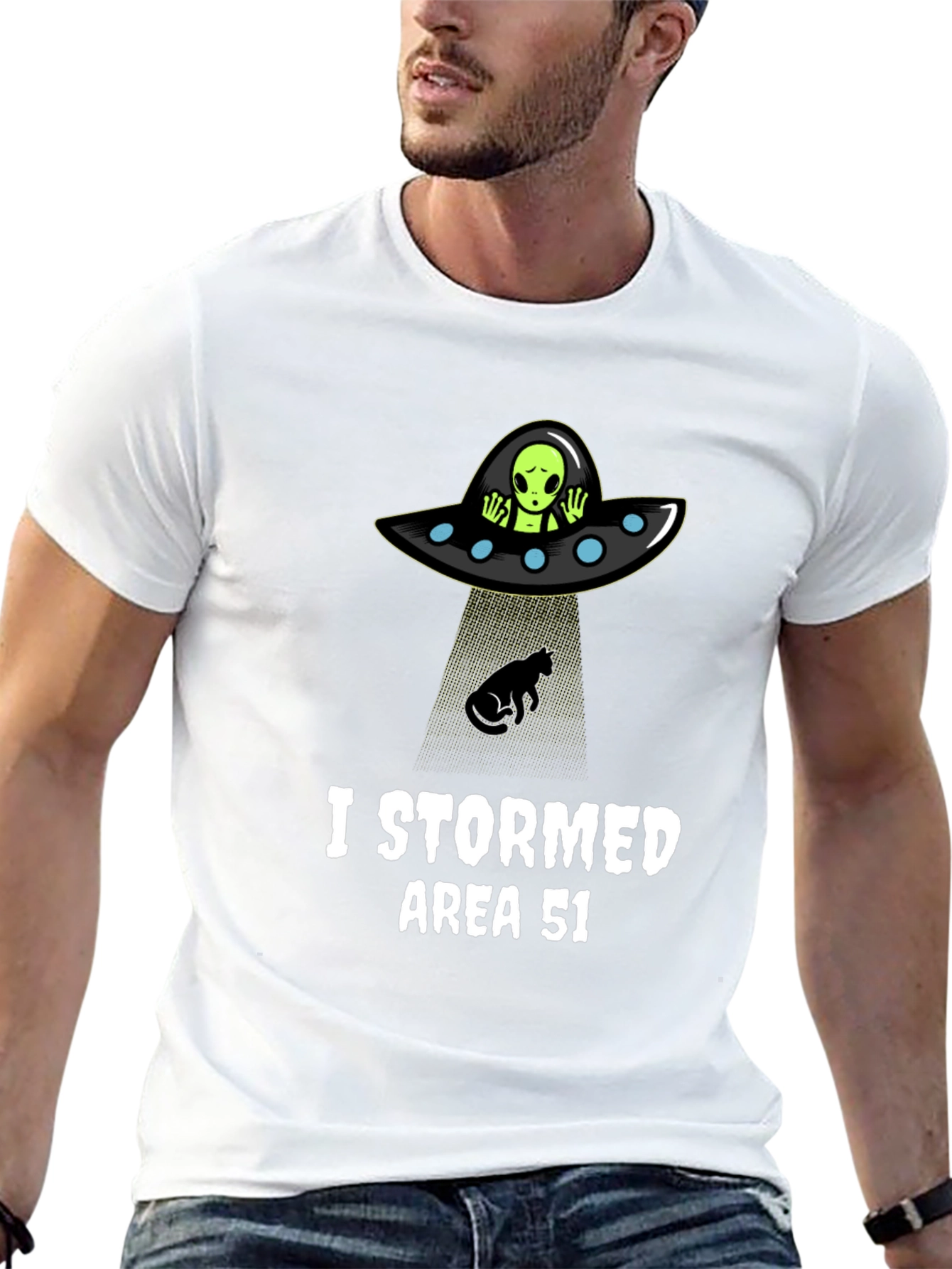 Black I Stormed Area 51 T-Shirt Alien Abduction UFO Cat Humor view 13