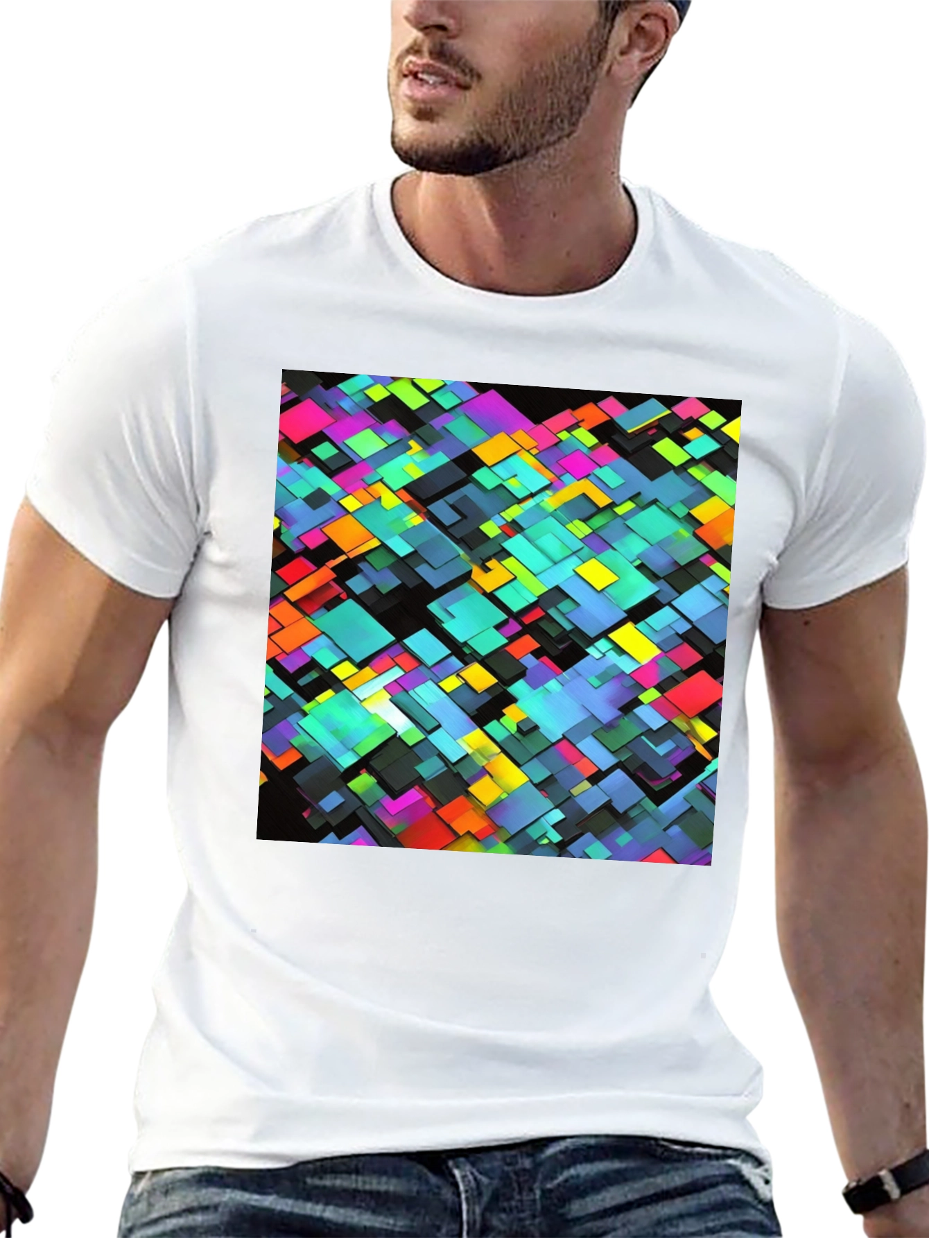Geometric Block Print Black T-Shirt - 13