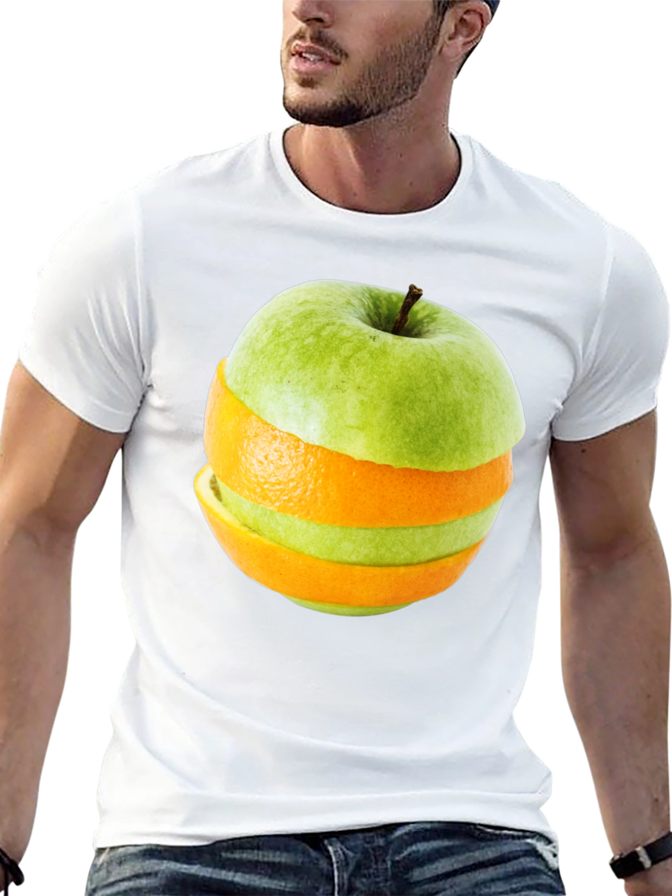 Black Fruity Fusion Tee - Apple Orange Slice Graphic T-Shirt view 13