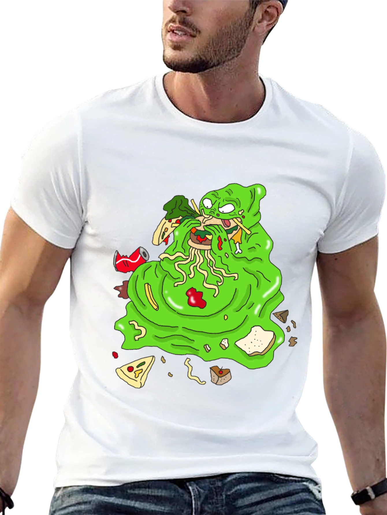 Black Green Blob Monster Eating Graphic T-Shirt view 13