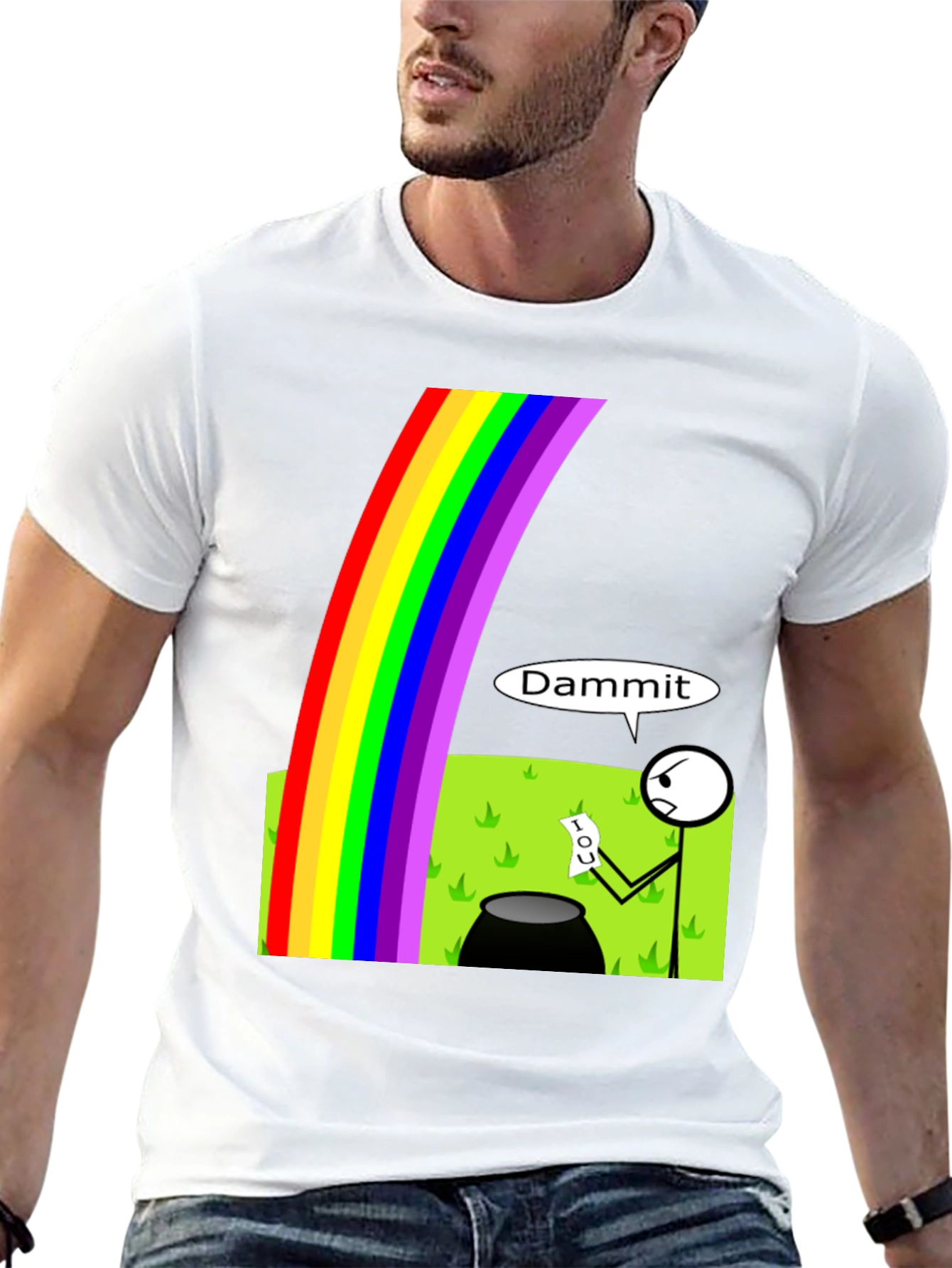 Black Humorous Rainbow Leprechaun IOU Graphic T-Shirt view 13