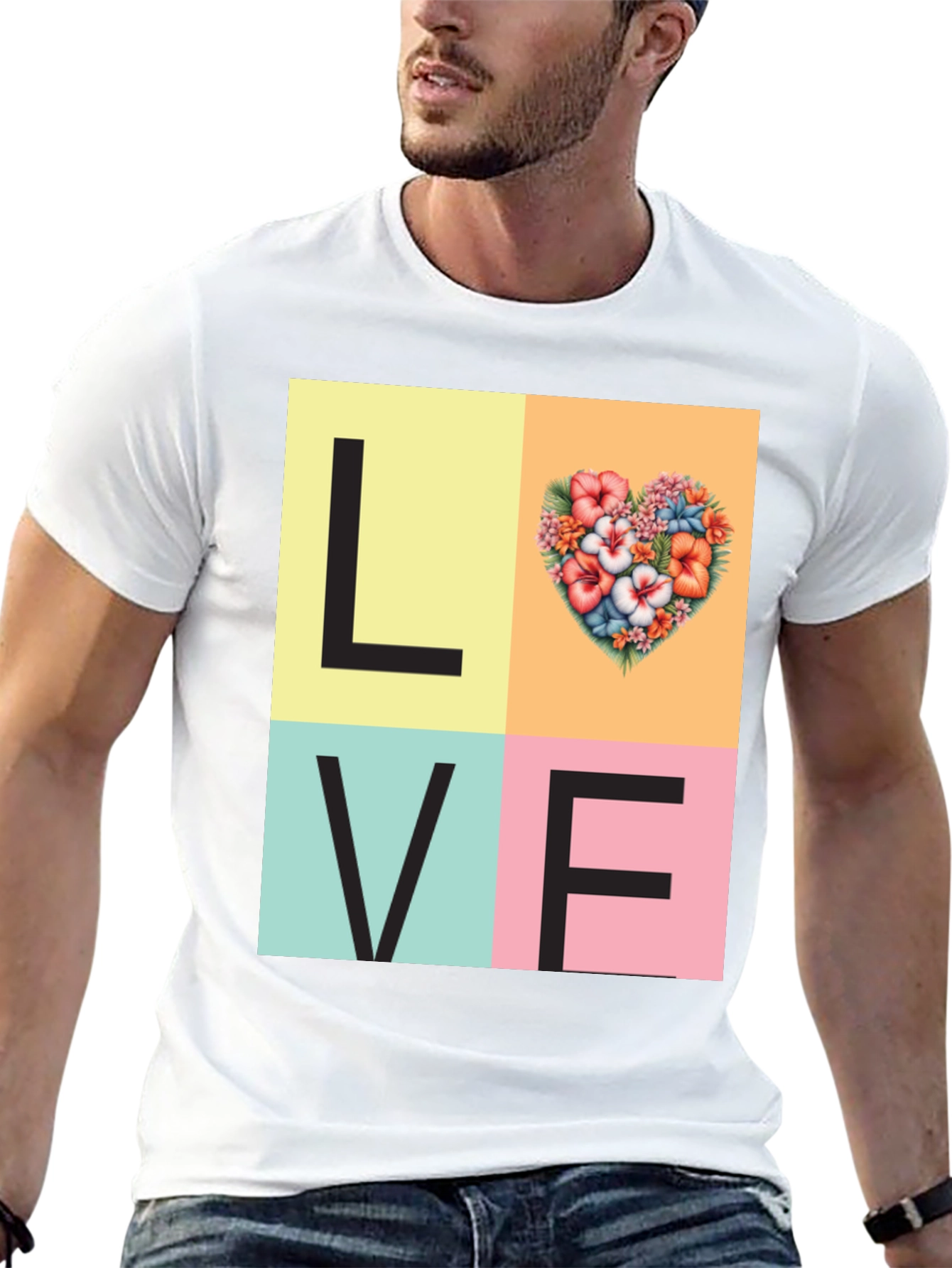 Black Floral Heart LOVE Graphic Tee - Unisex Casual T-Shirt view 13