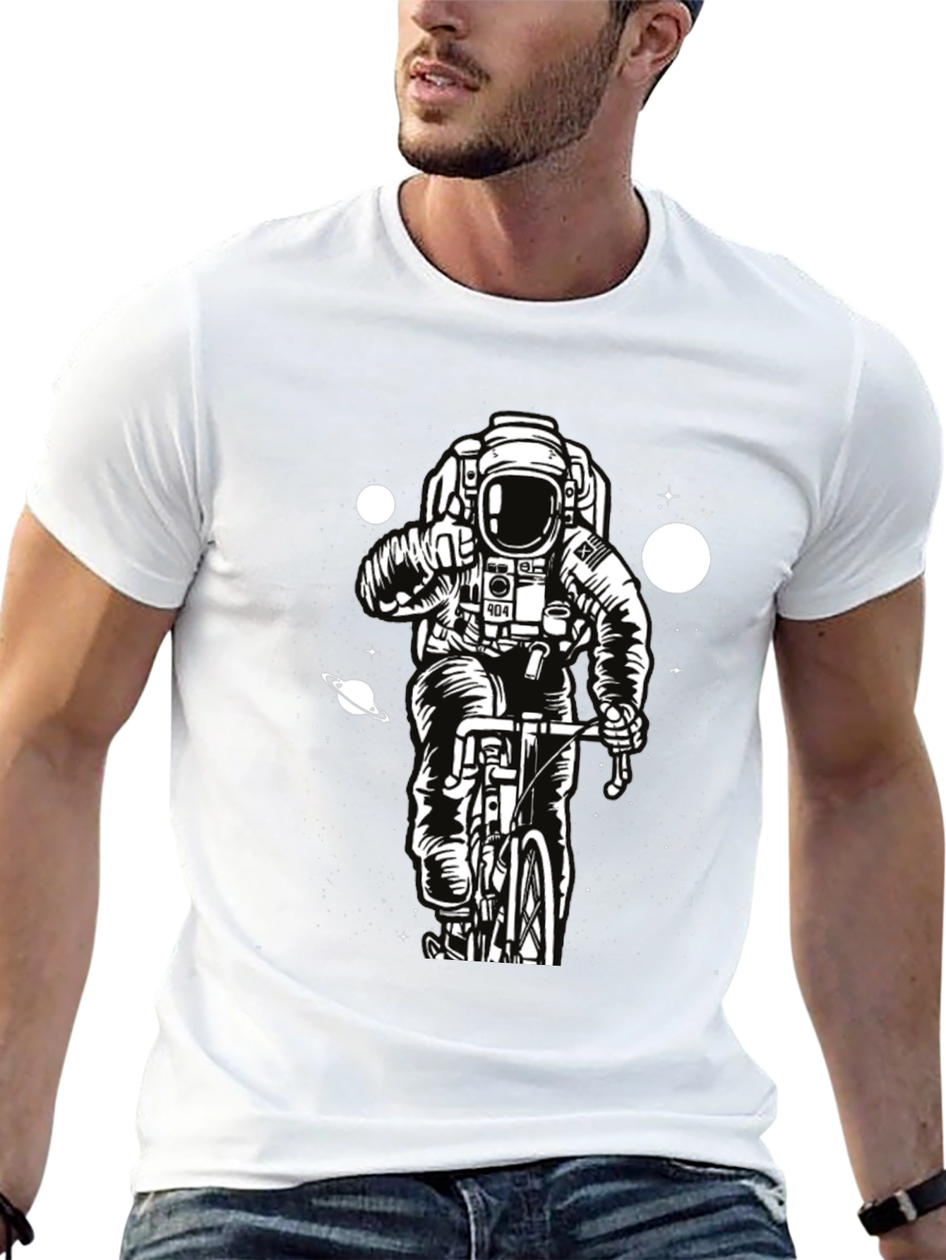 Black Astronaut on Bike Graphic T-Shirt - Space Adventure Tee view 13
