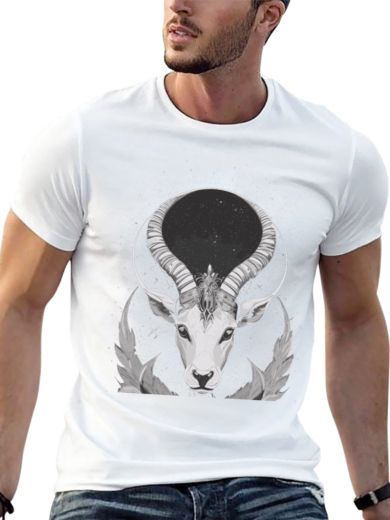 Black Cosmic Antelope Graphic Tee - Black Cotton Blend view 13