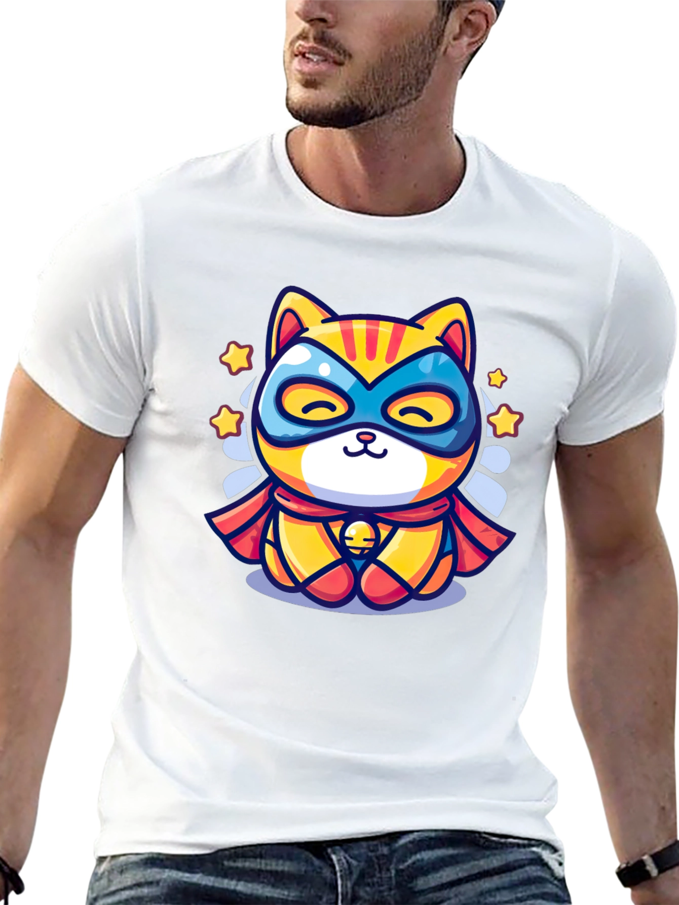 Black Superhero Cat Graphic T-Shirt - Cool Design view 13