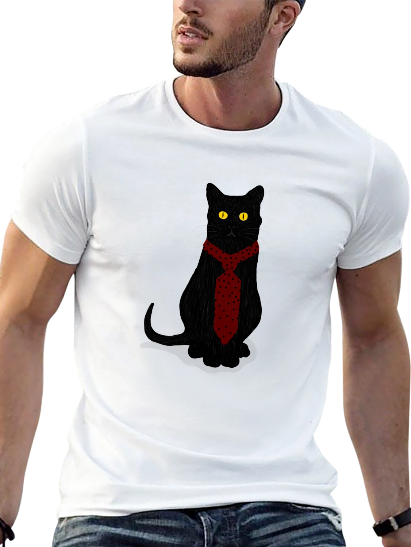 Black Black Cat in Tie Graphic Tee - Men's Fashion view 13