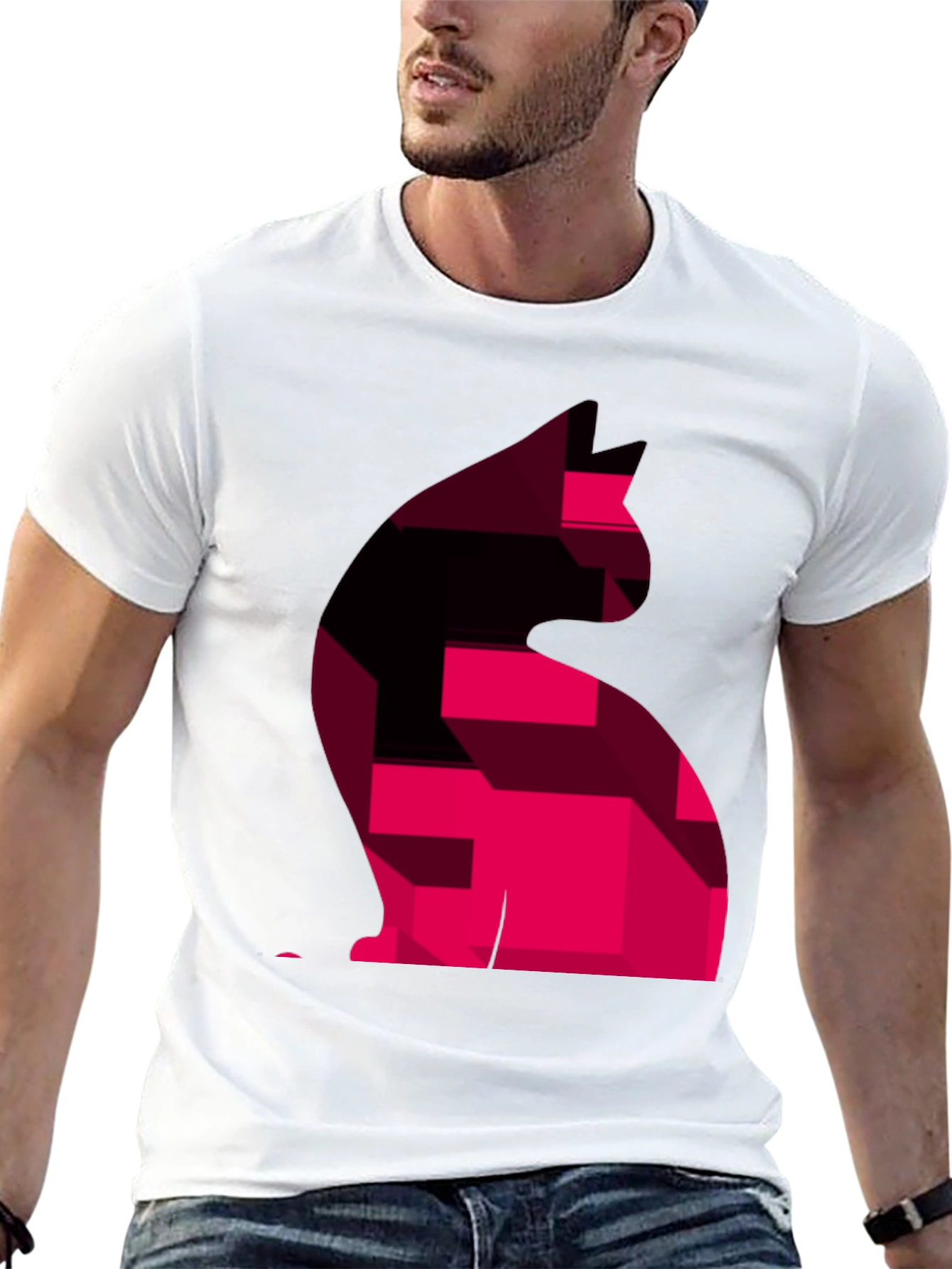 Black Abstract Cat Graphic Men's T-Shirt view 13