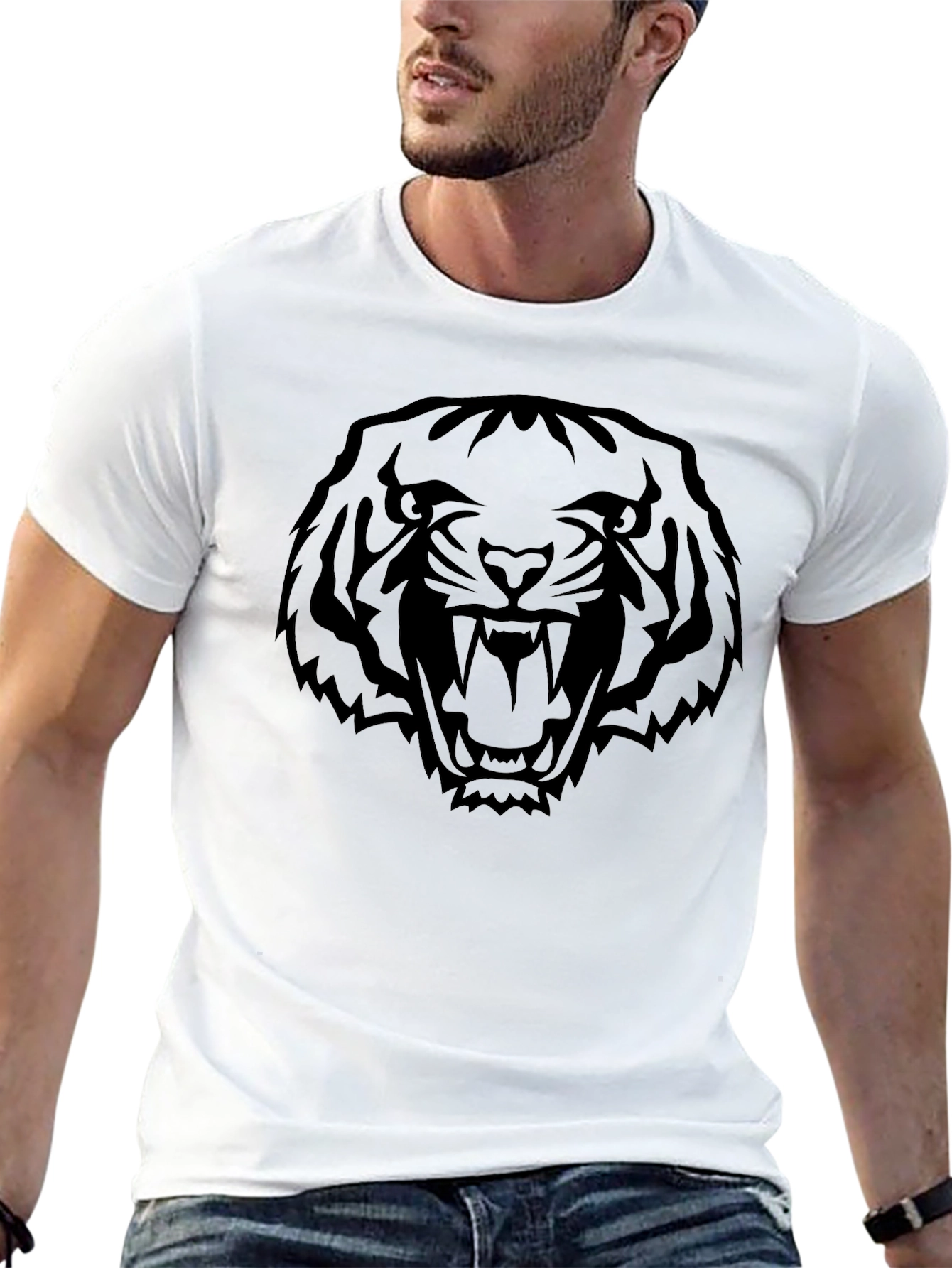 Black Bold Tiger Graphic Tee - Men's Black T-Shirt view 13