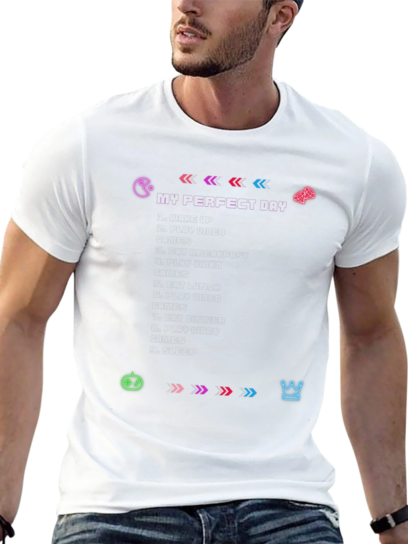 Black Gamer's Perfect Day Black T-Shirt view 13