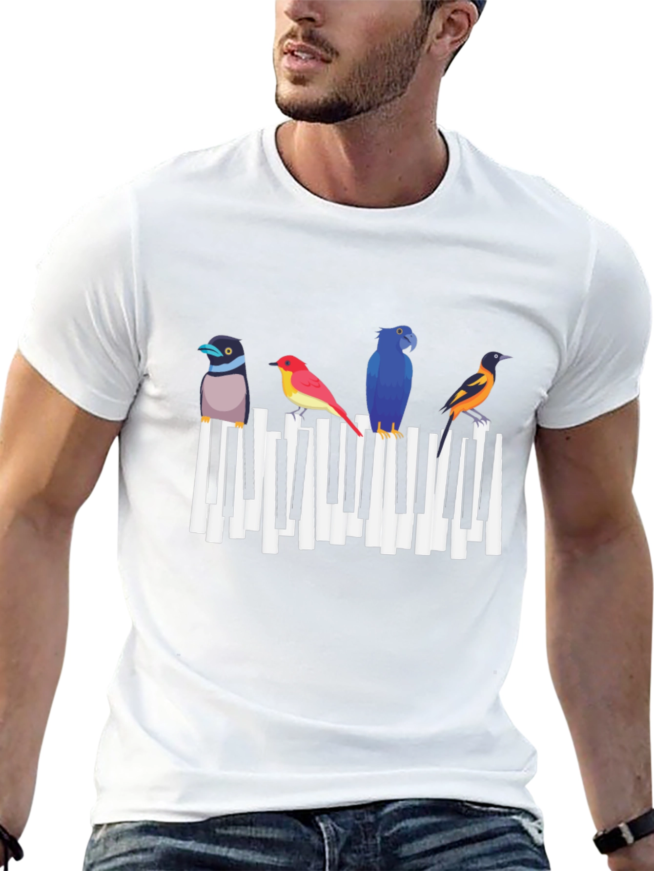 Black Musical Birds Graphic Tee - Black Cotton T-Shirt view 13